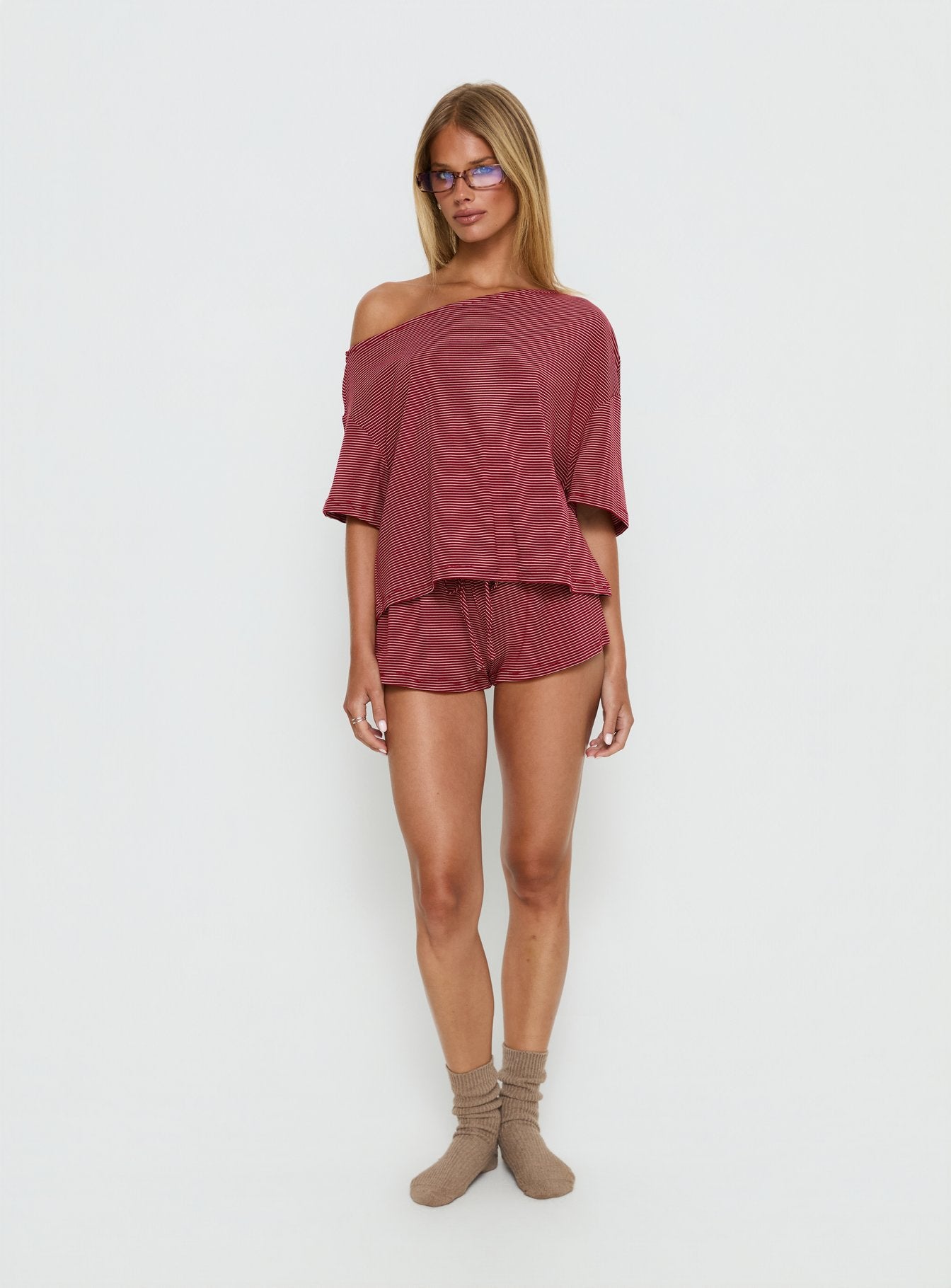 Sugar Surge Tie Waist Shorts Cherry Stripe - Image 3