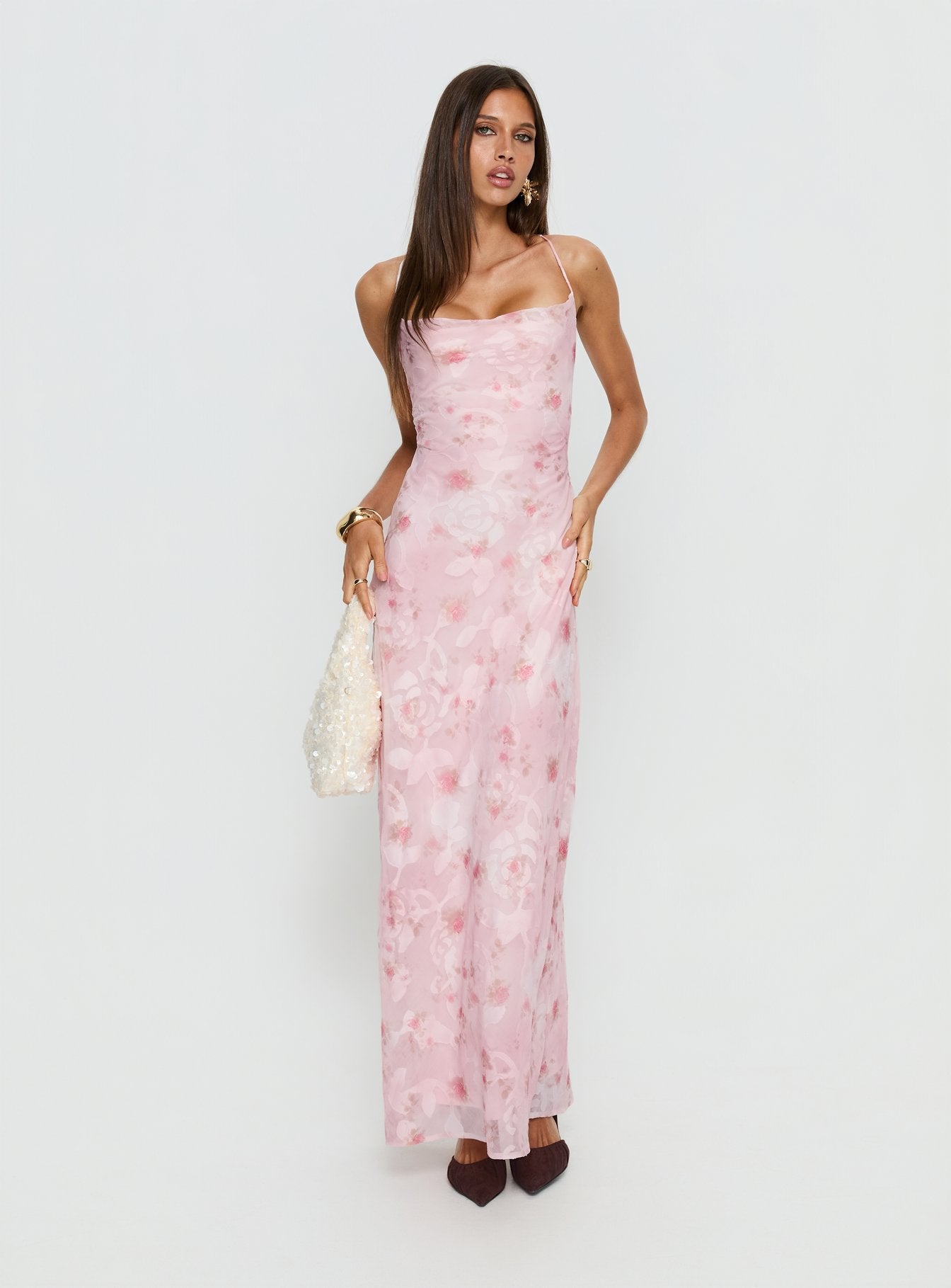 Celena Maxi Dress Pink Floral Burnout - Image 3