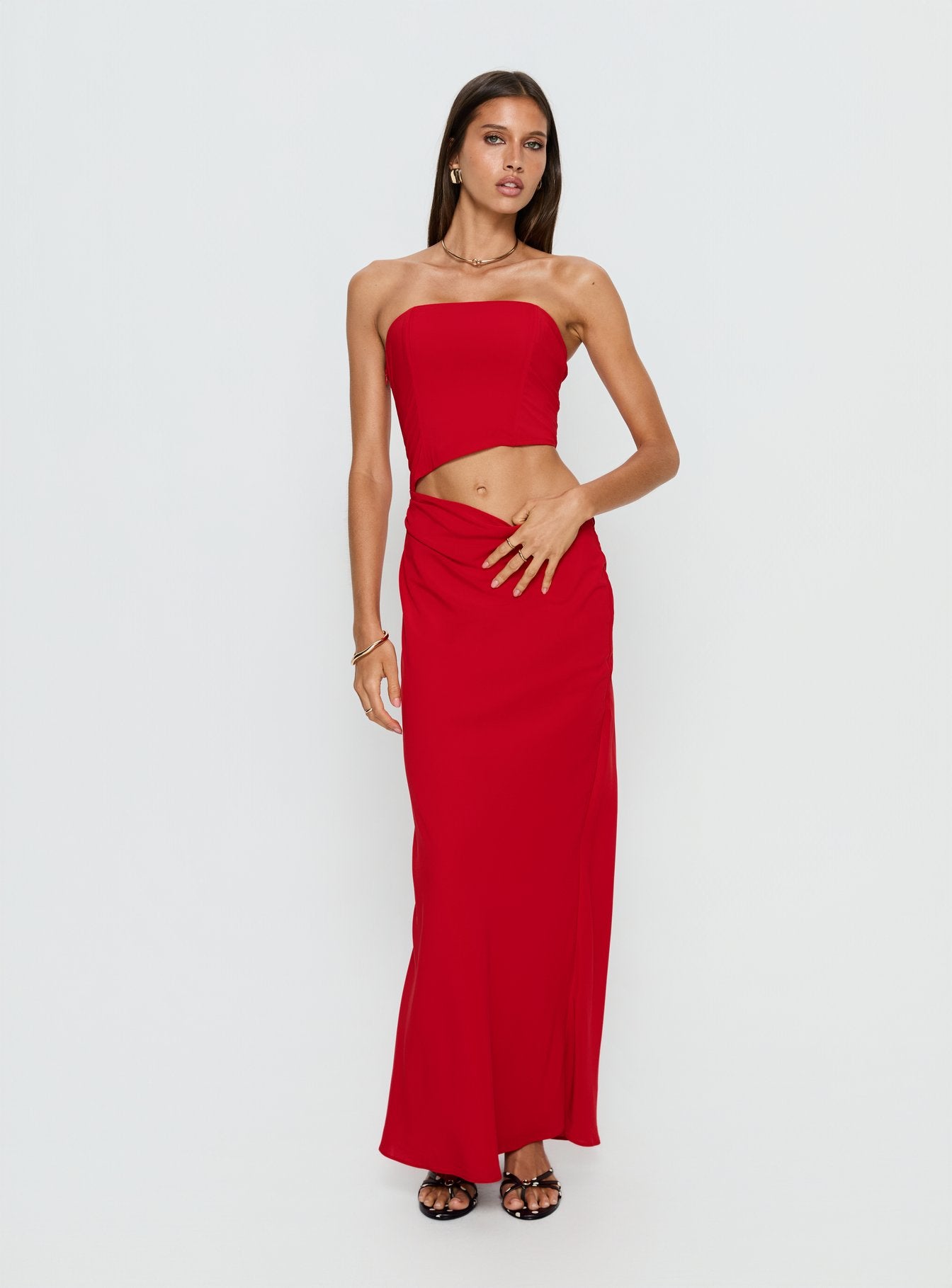 Jasira Strapless Drape Maxi Dress Bold Red - Image 3