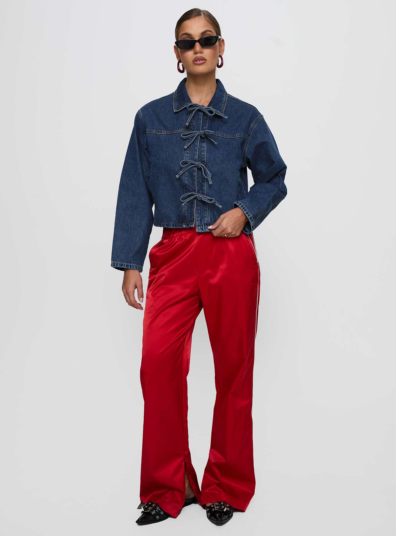 Good On You Bow Detail Jacket Blue Denim - Image 3