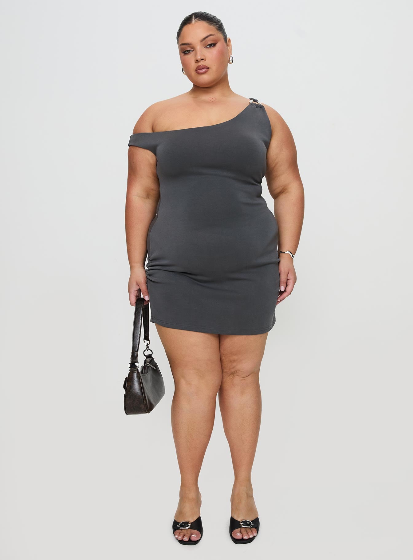 True Desires One Shoulder Mini Dress Grey - Image 12