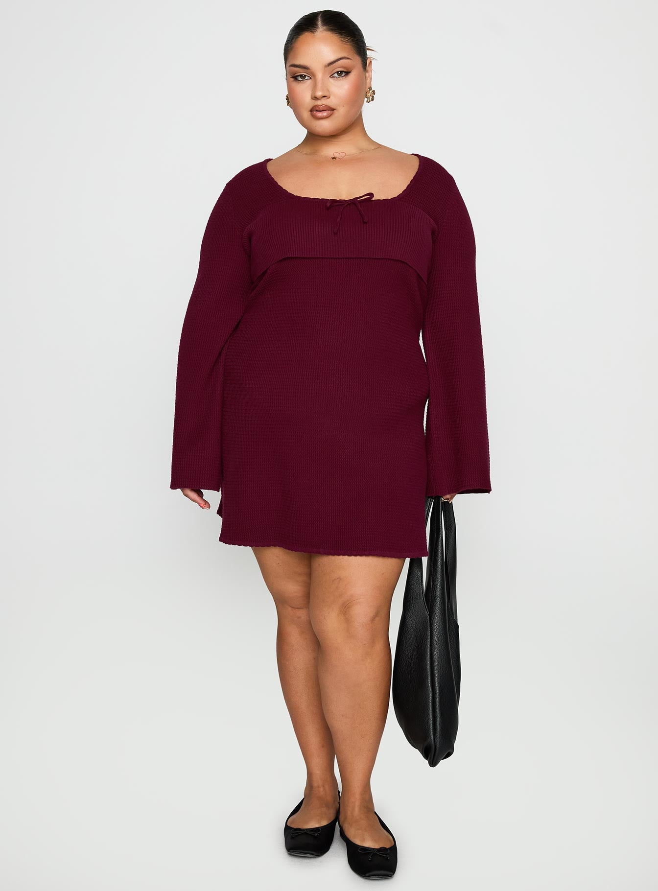 Sandyra Knit Mini Dress Maroon Curve - Image 3