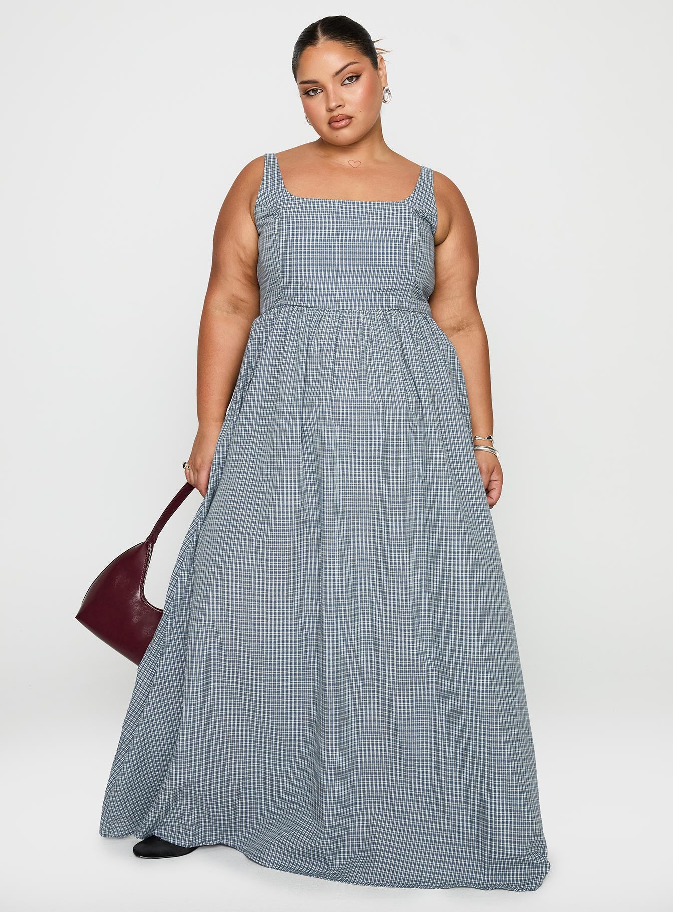 Cartmel Check Maxi Dress Navy Curve - Image 3