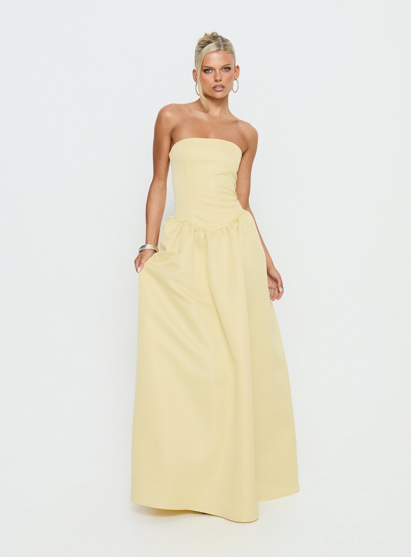 Soft Bloom Drop Waist Strapless Maxi Dress Yellow - Image 3