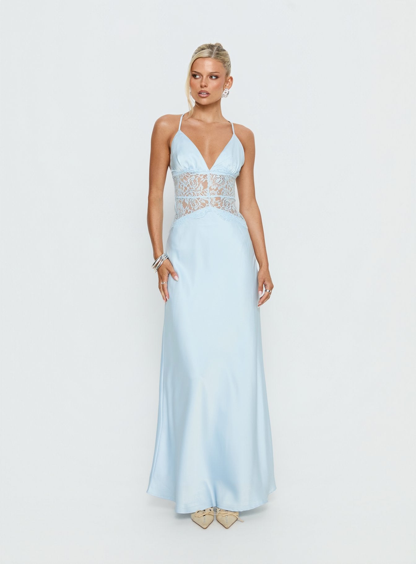 Klairee Halter Lace Maxi Dress Icy Blue - Image 3