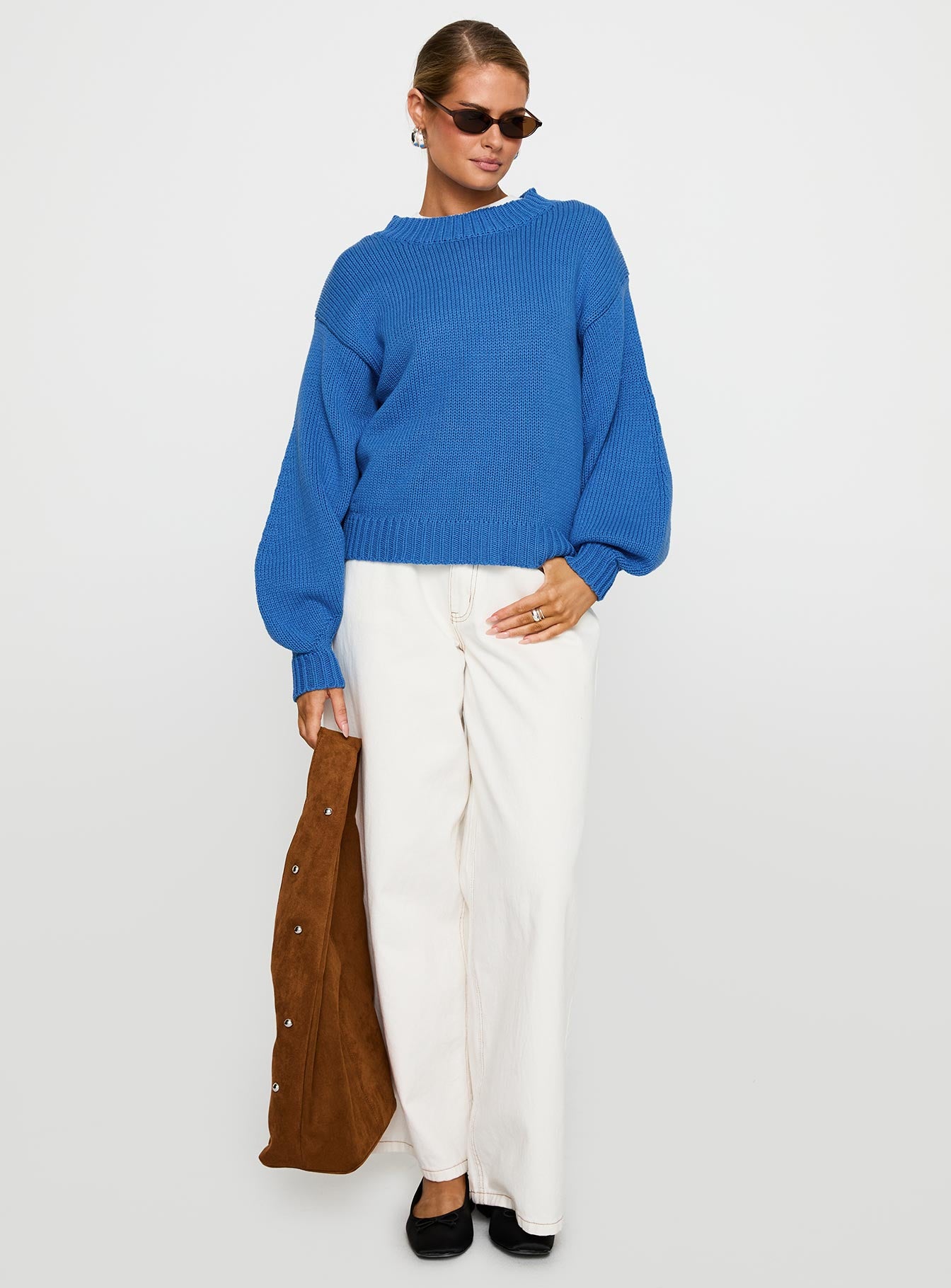 Harmony Balloon Sleeve Knit Sweater Blue - Image 3