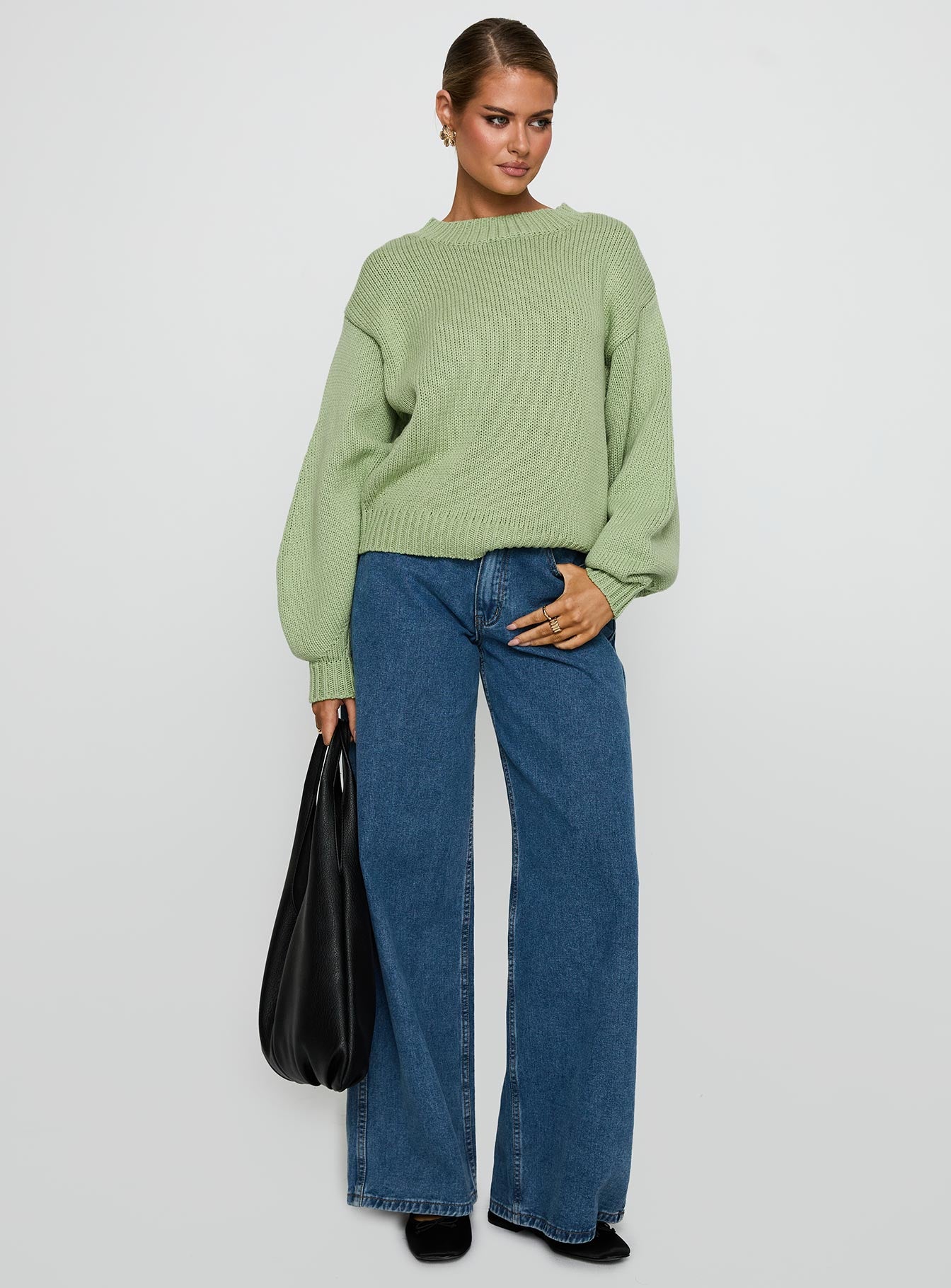 Harmony Balloon Sleeve Knit Sweater Sage - Image 3
