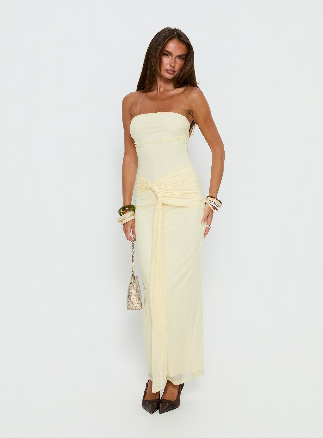 Senora Strapless Drape Maxi Dress Lemon - Image 2