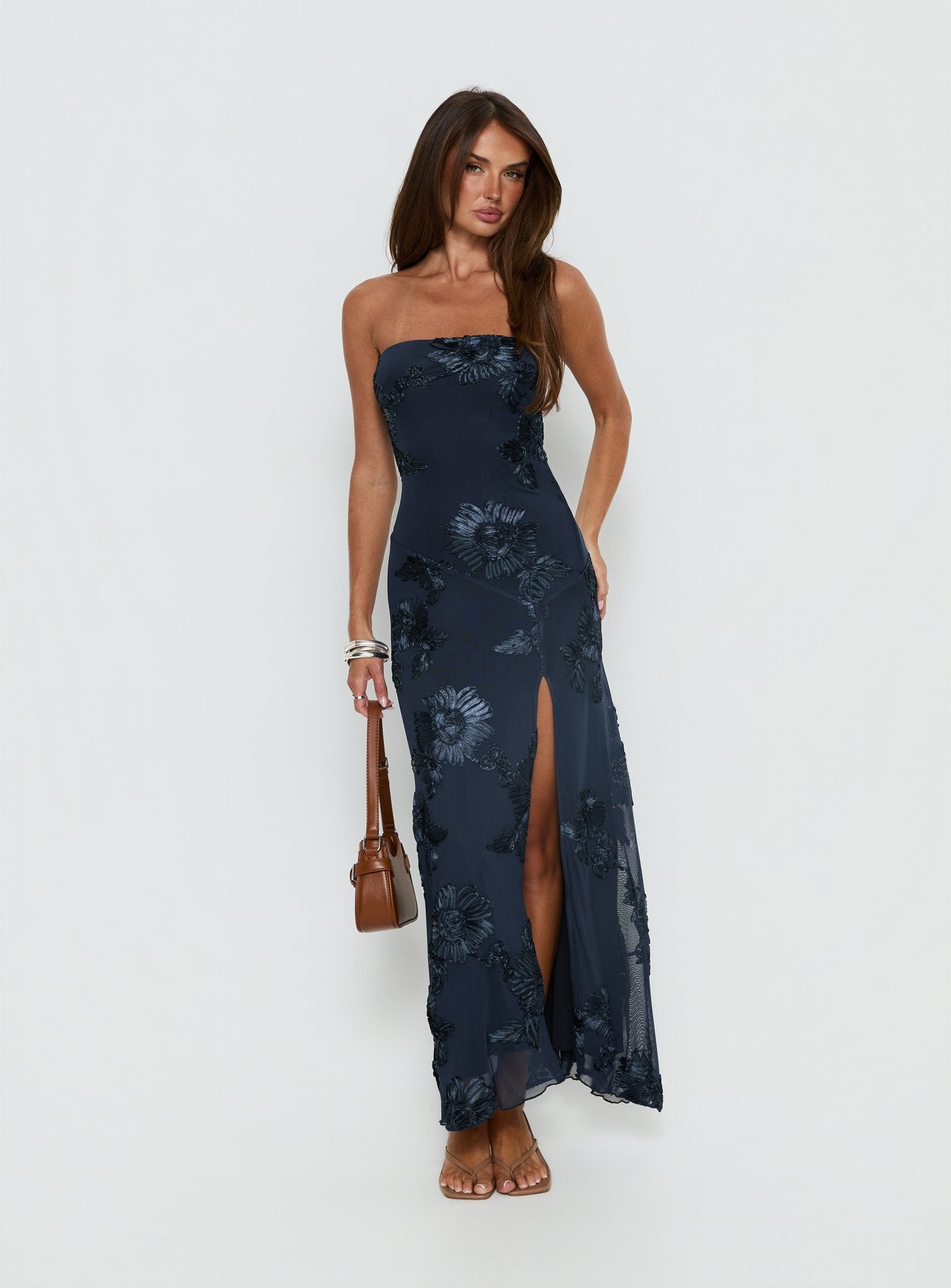 Maribeth Strapless Floral Maxi Dress Navy - Image 3