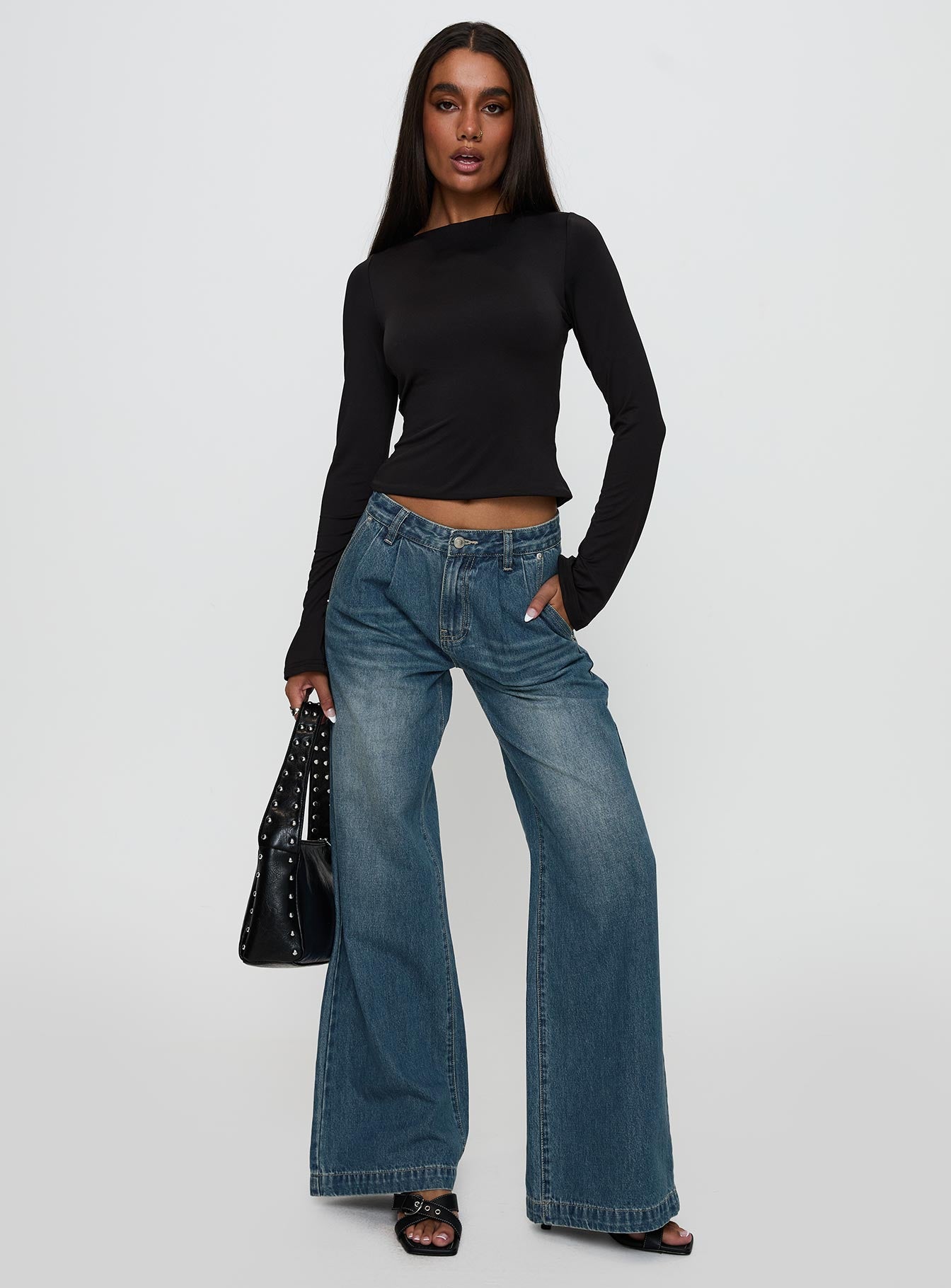 Laguardia Mid Rise Wide Leg Jeans Dark Blue Wash - Image 3