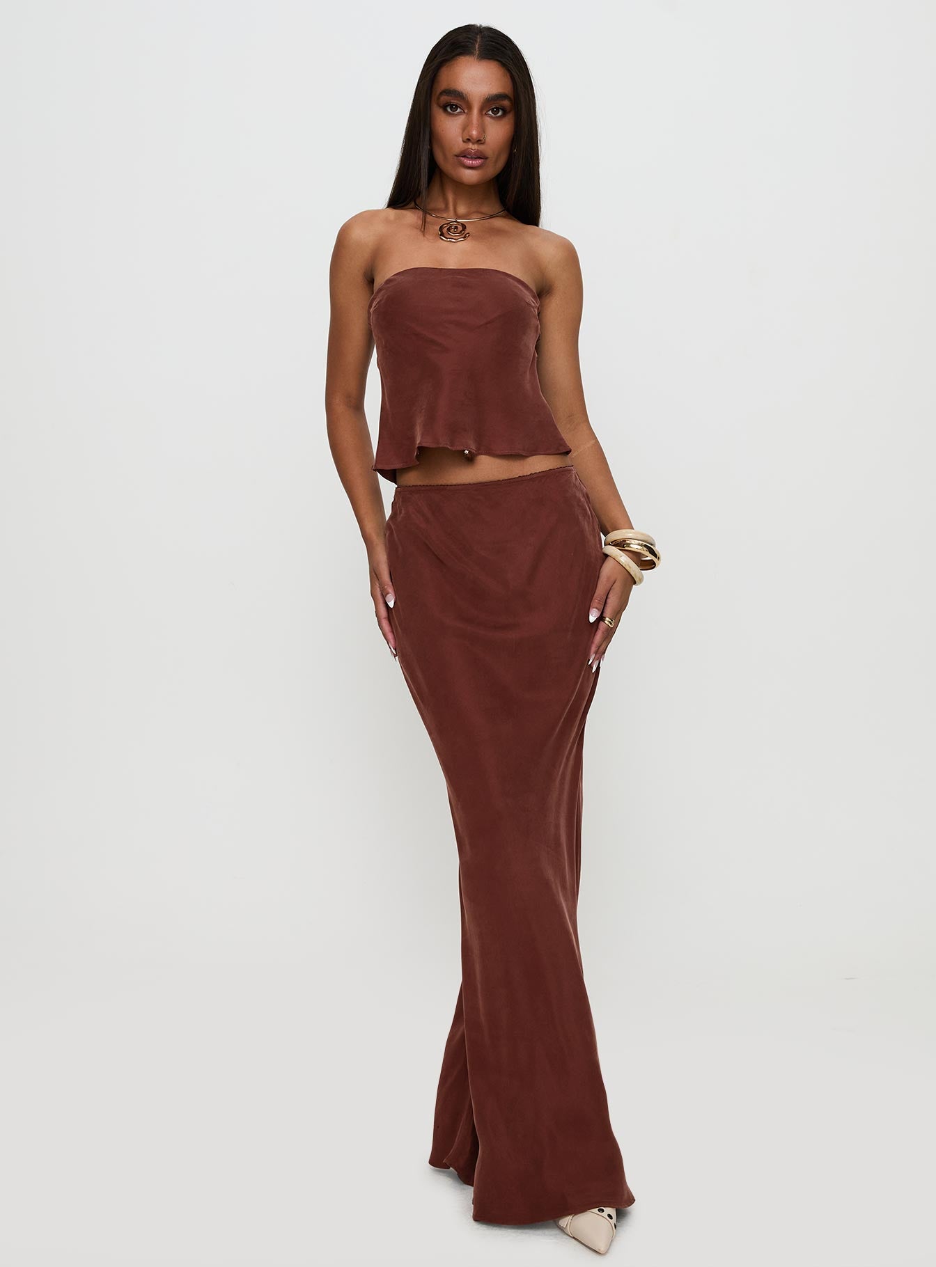 Lucelia Maxi Skirt Brown - Image 3