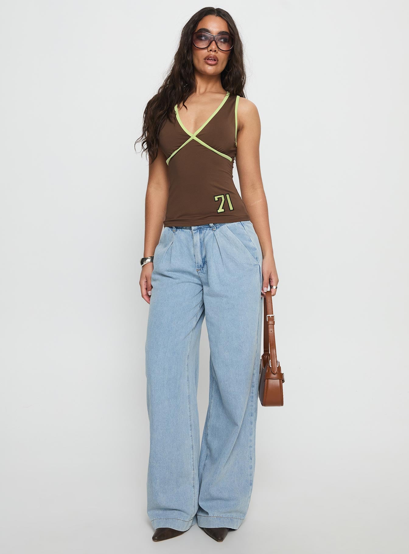 Siloh Mid Rise Wide Leg Denim Jeans Light Blue Wash - Image 2