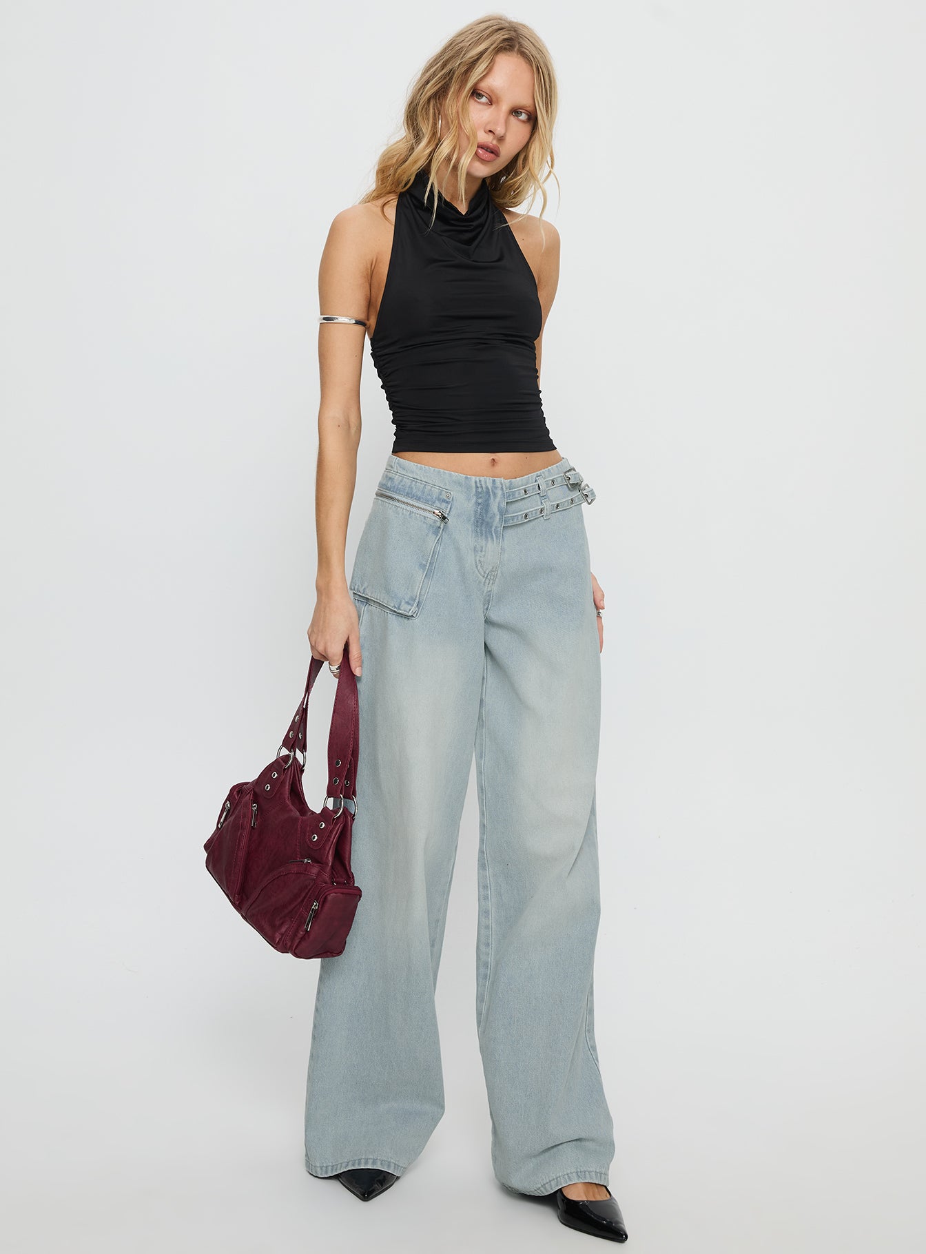 Paltrow Mid Rise Wide Leg Cargo Jeans Faded Blue Wash - Image 3