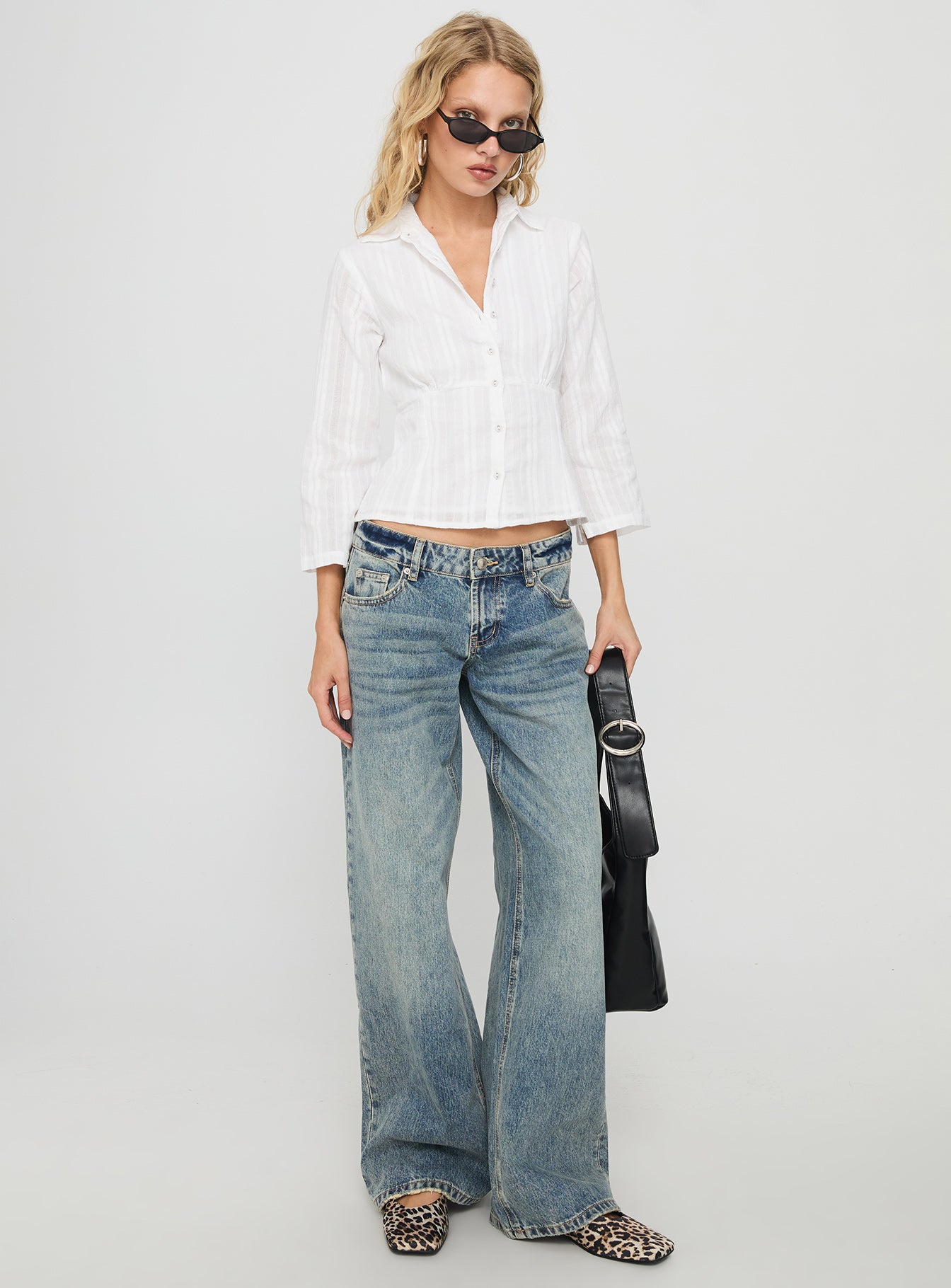 Taelynn 3/4 Sleeve Button Up Shirt White - Image 3