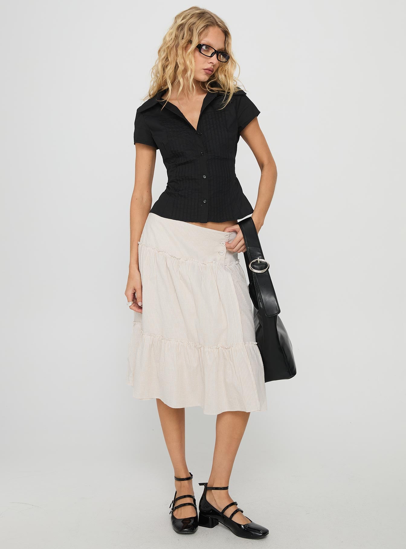 Cascades Low Rise Midi Skirt Beige / White Stripe - Image 3
