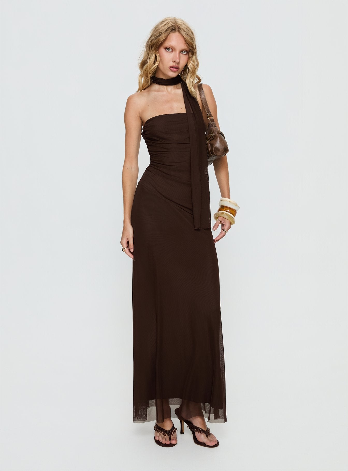 Ainslea Halter Scarf Maxi Dress Dark Brown - Image 2