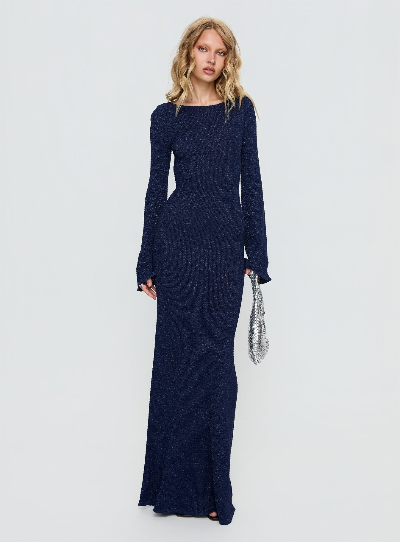 Rhapsody Long Sleeve Knit Maxi Dress Navy - Image 3