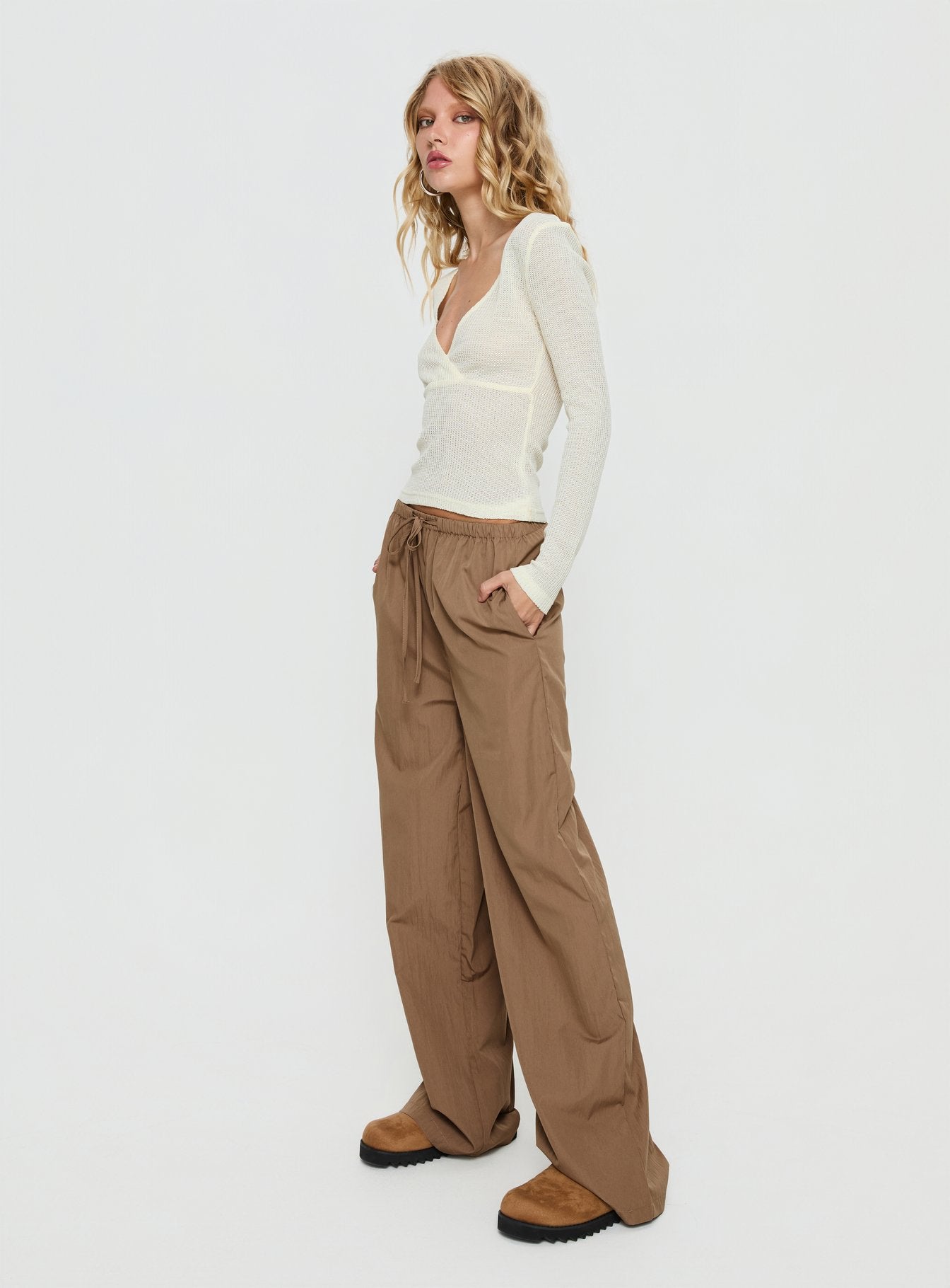 Romonda Drawstring Straight Leg Pants Khaki - Image 3