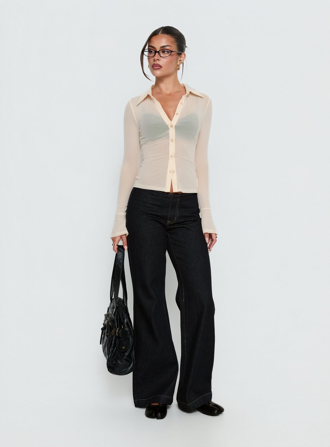 Two Of Us Sheer Long Sleeve Top Cream - Image 3
