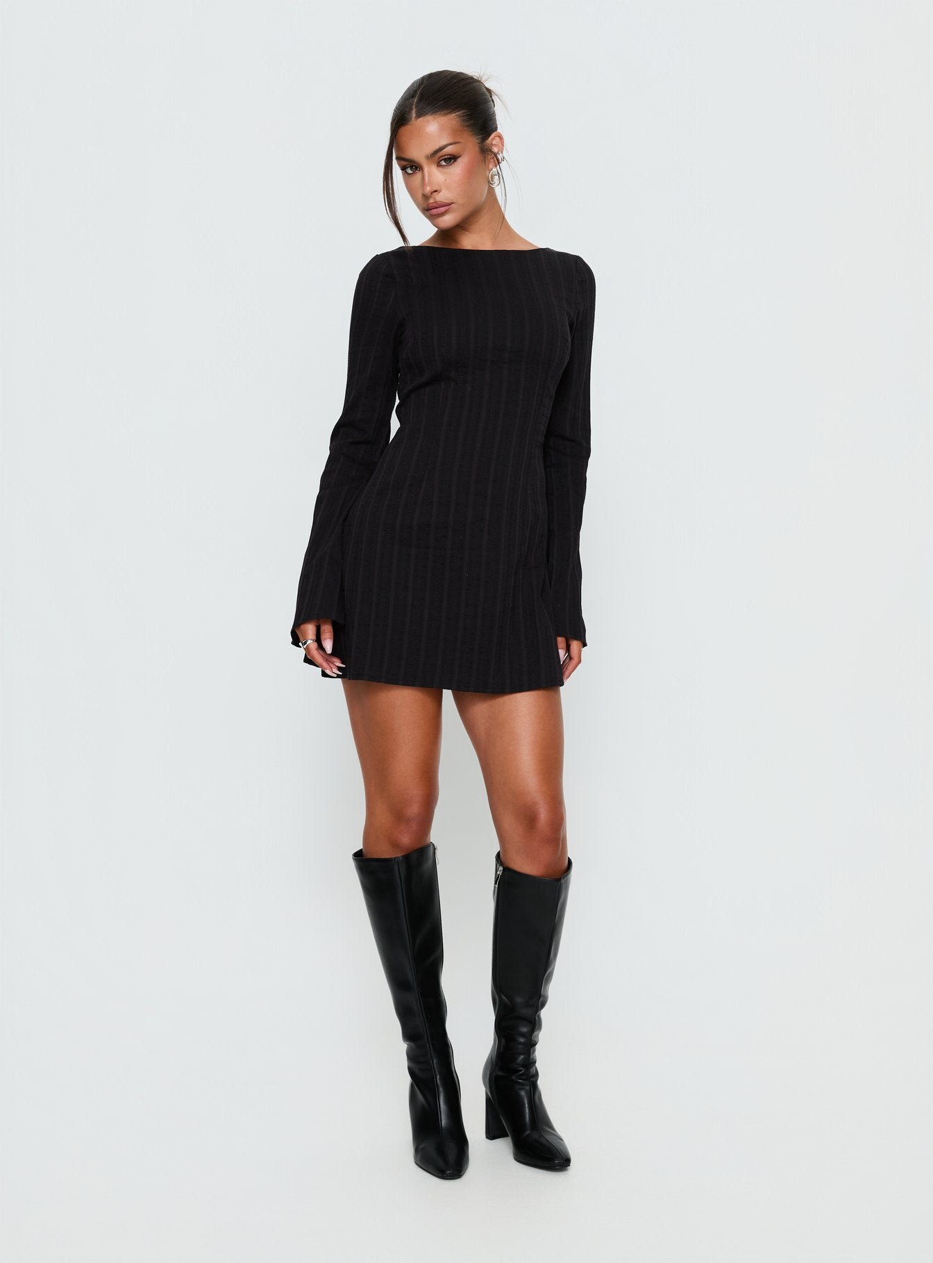 Alfalfa Long Sleeve Mini Dress Black - Image 2