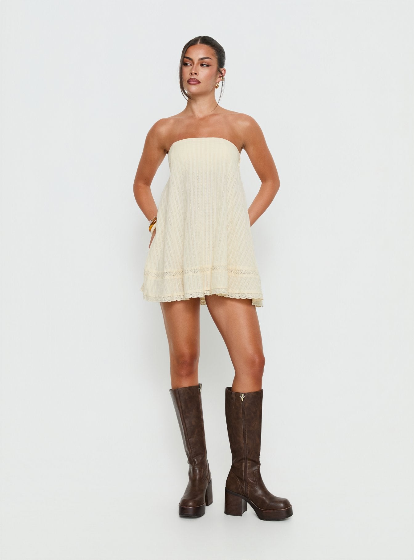 Gypsea Strapless Swing Mini Dress Butter Yellow - Image 3