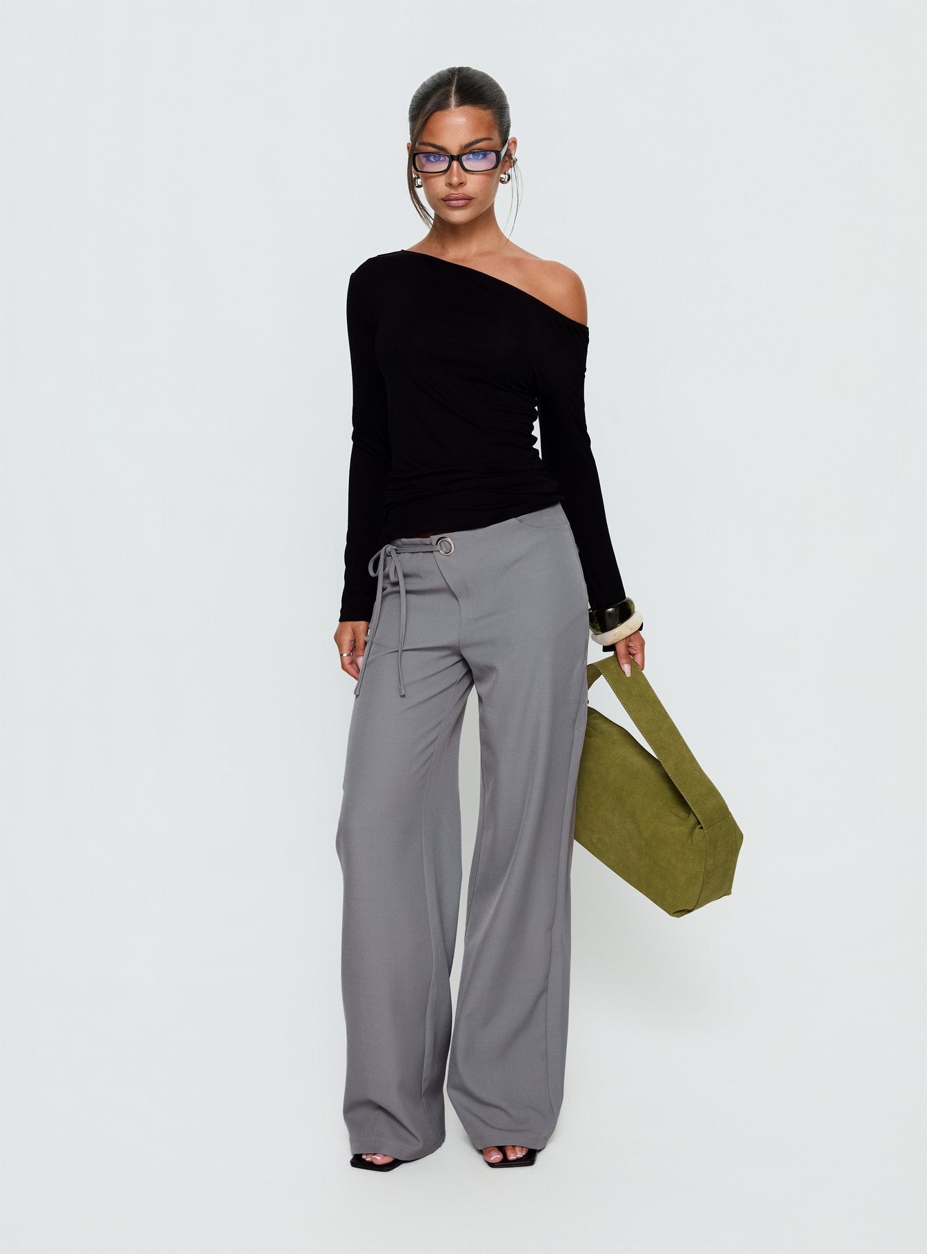 Get Home Safe One Shoulder Long Sleeve Top Black - Image 3