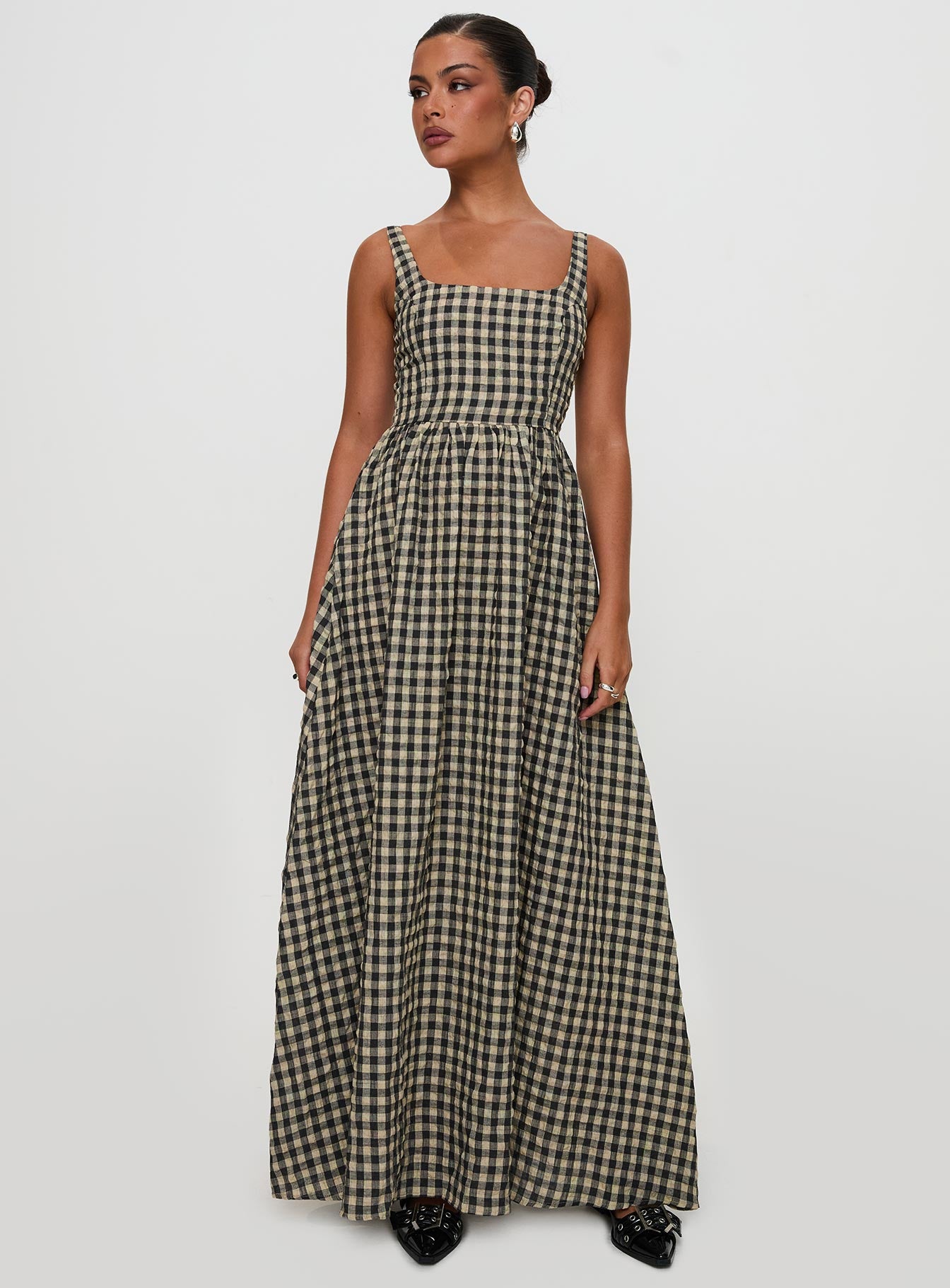 Cartmel Check Maxi Dress Black / Cream Petite - Image 3