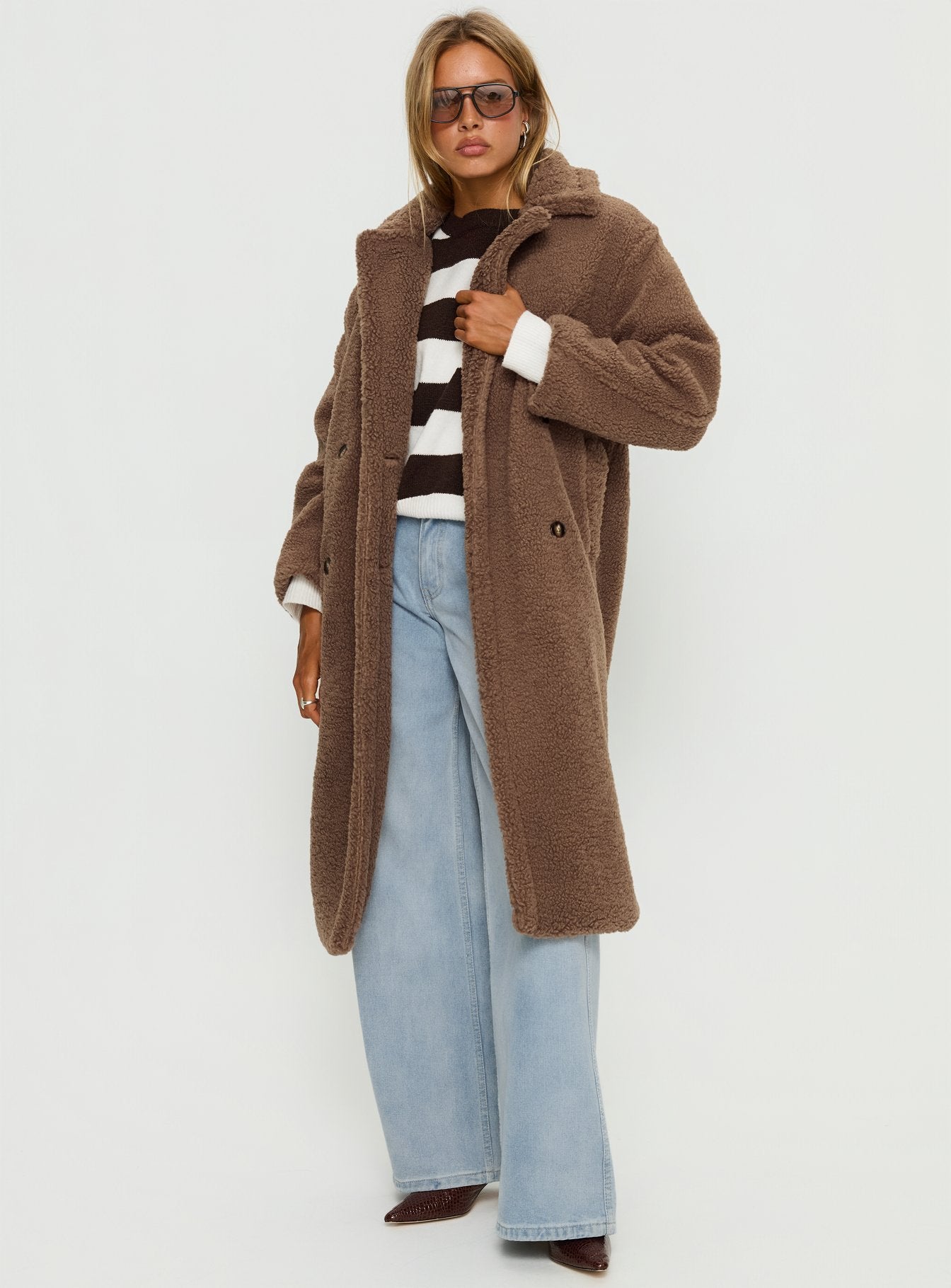 Delora Fluffy Longline Coat Brown - Image 2
