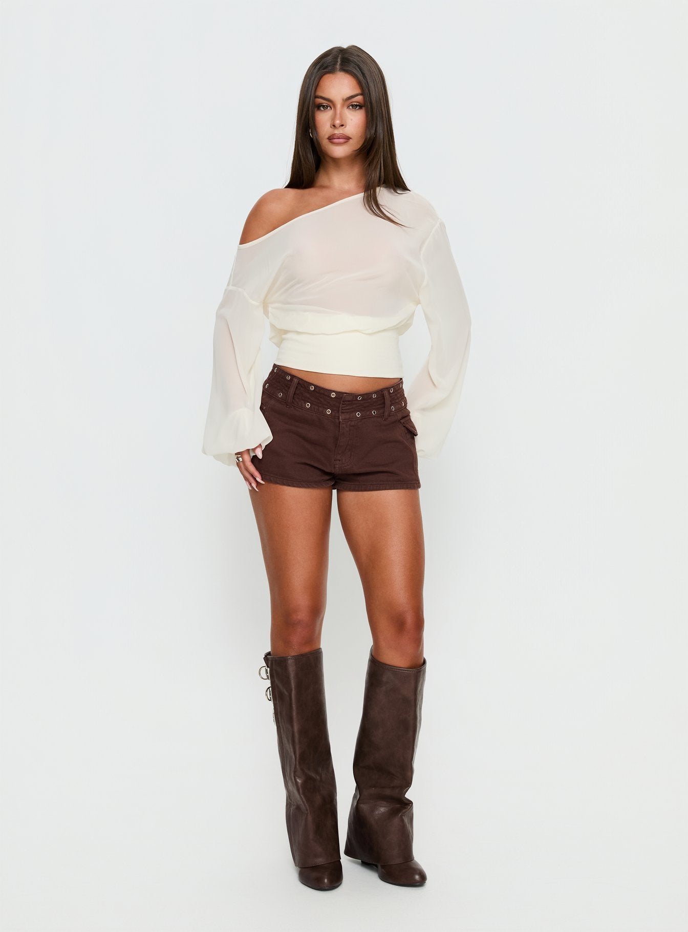 Idalina Slouchy Chiffon Top Cream - Image 3