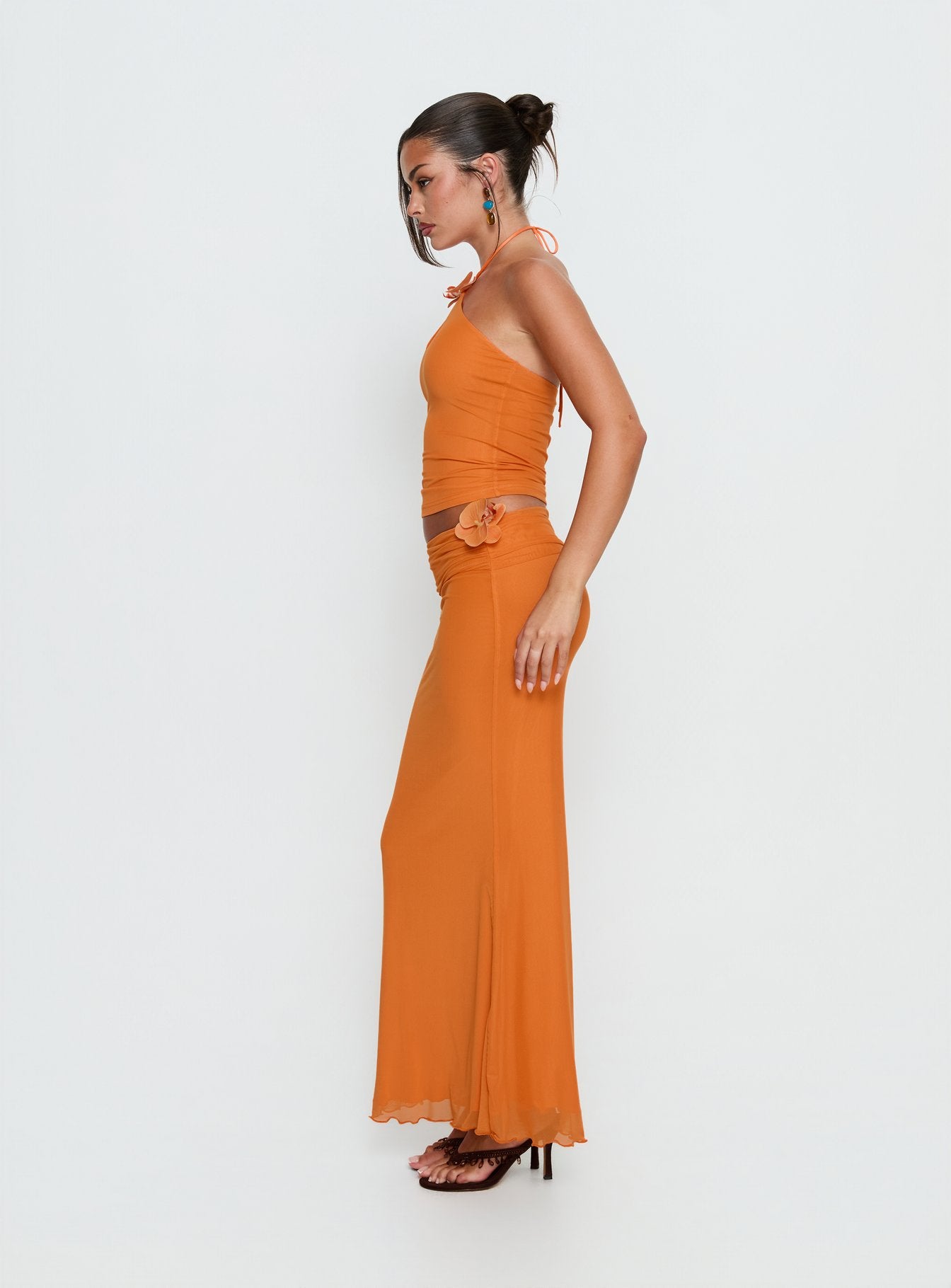 Star Fruit Ruched Waist Maxi Skirt Orange - Image 3