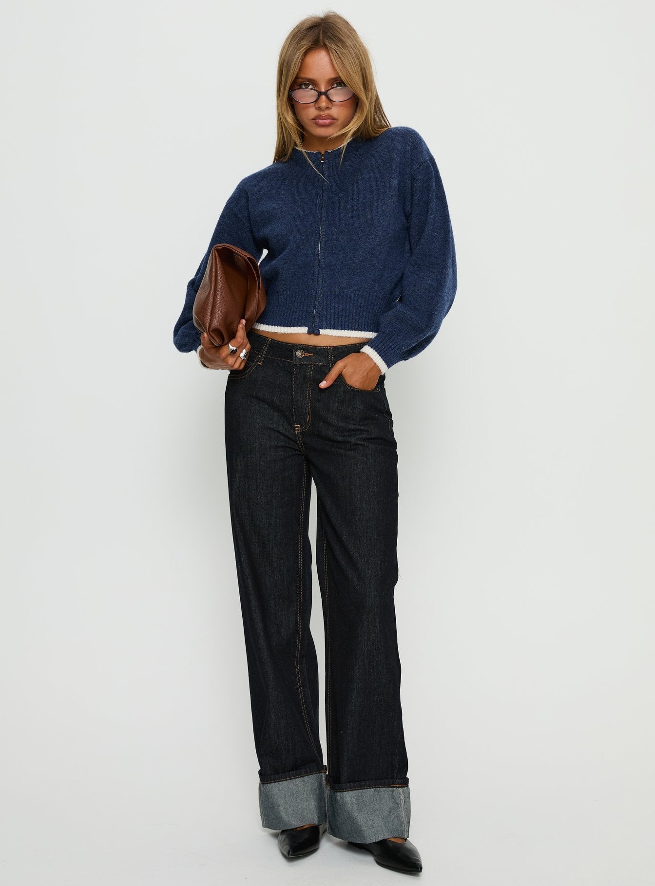 Amandi Zip Through Knit Jumper Navy / Cream - Image 3