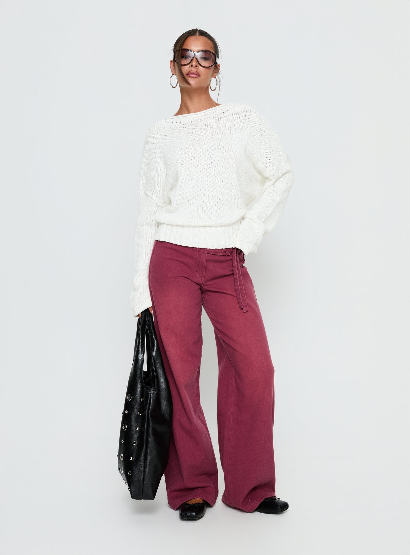 Reannon Wide Neck Knit Sweater White - Image 3