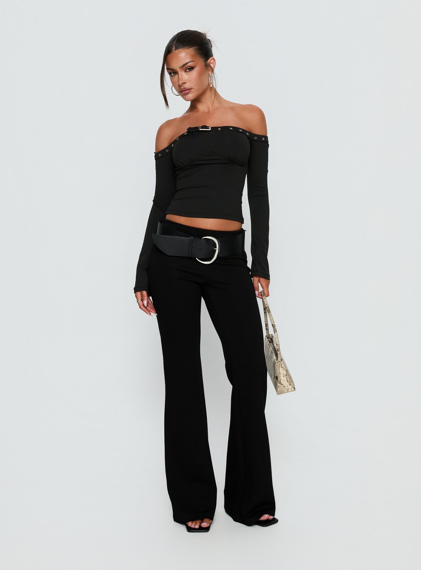 Mansa Off Shoulder Buckle Detail Top Black - Image 3