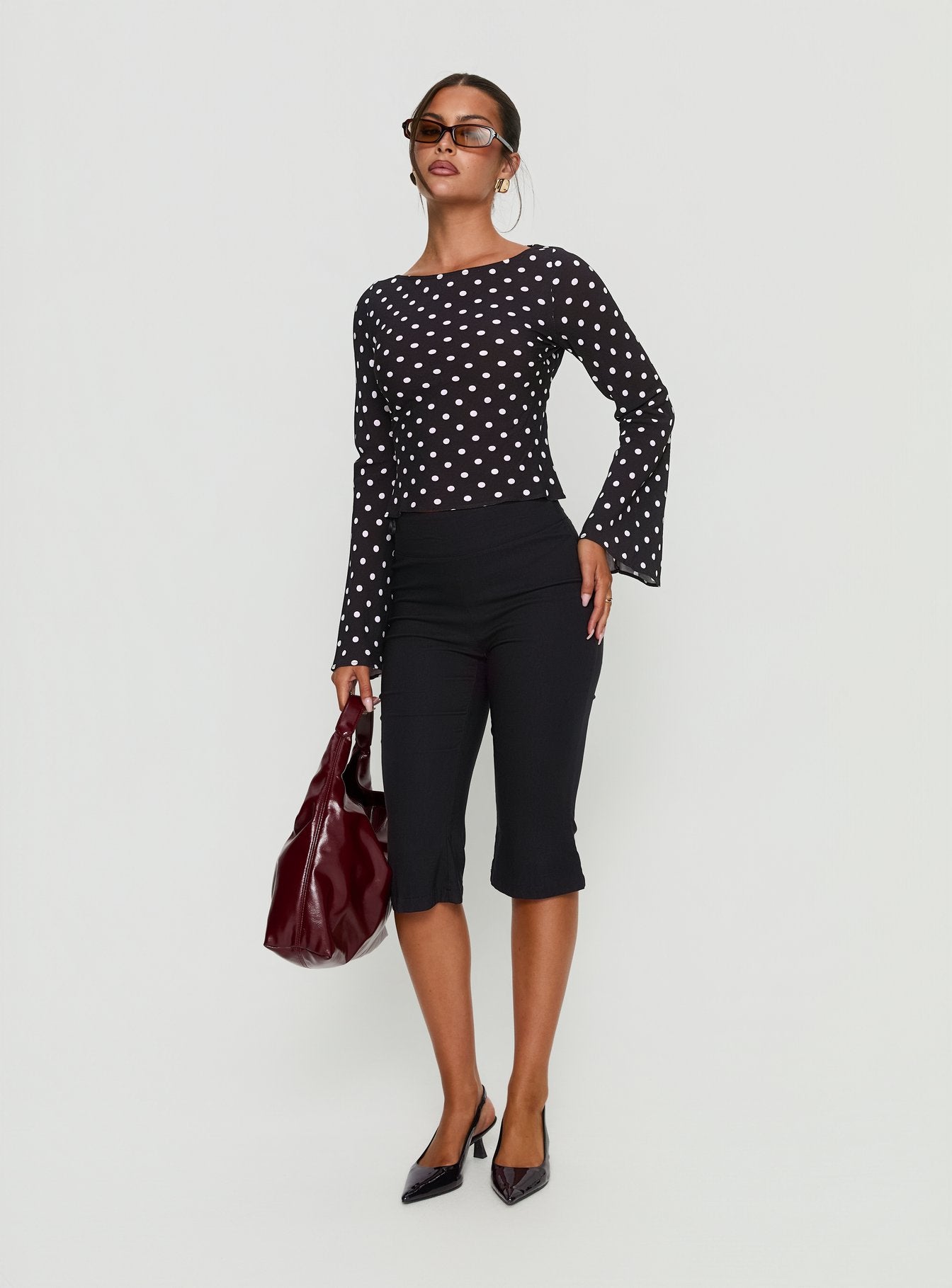 Lady Lady Long Sleeve Backless Top Black / White Polka - Image 3