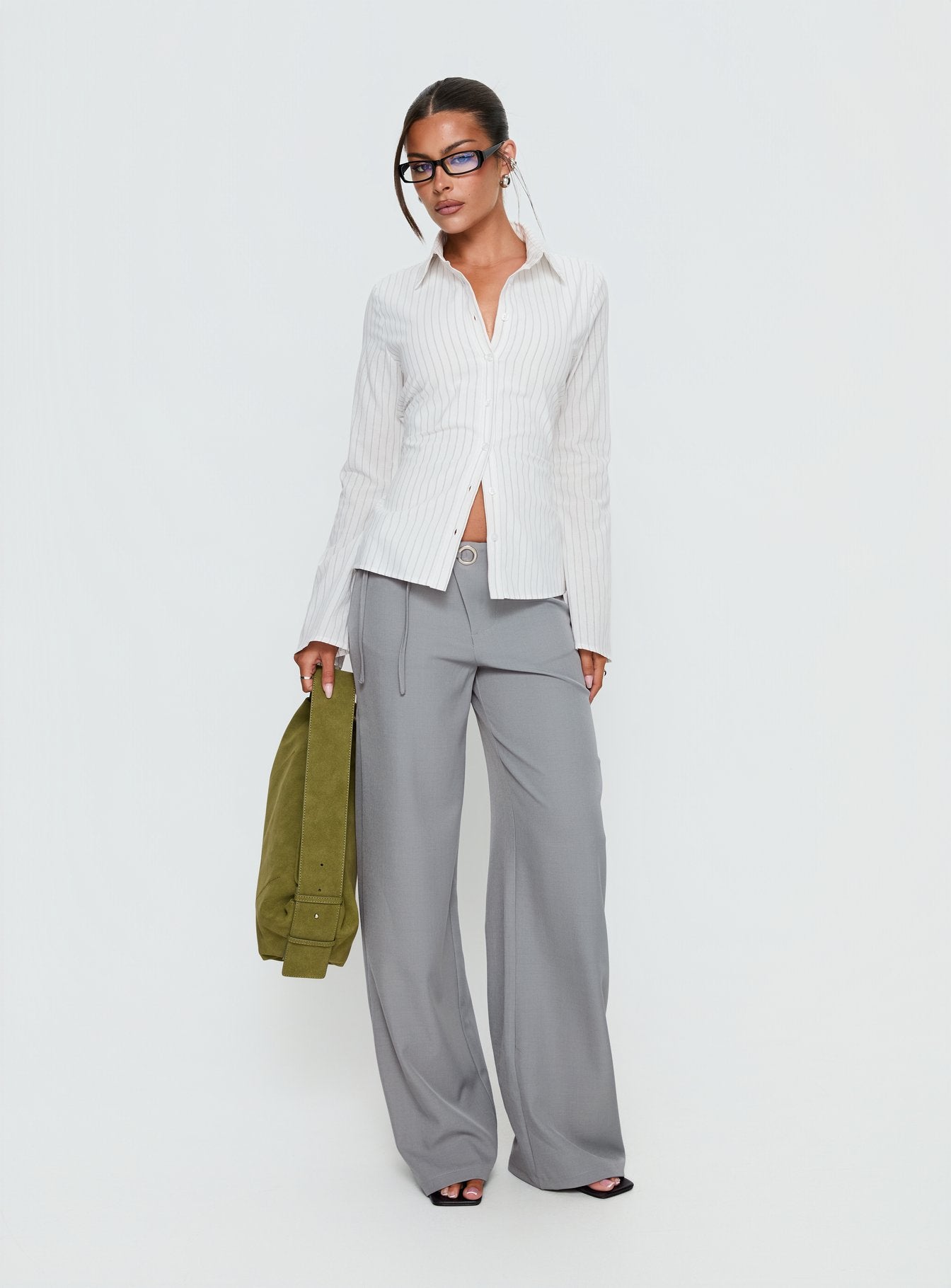 Eryx Tie Back Button Up Top White Pinstripe - Image 3