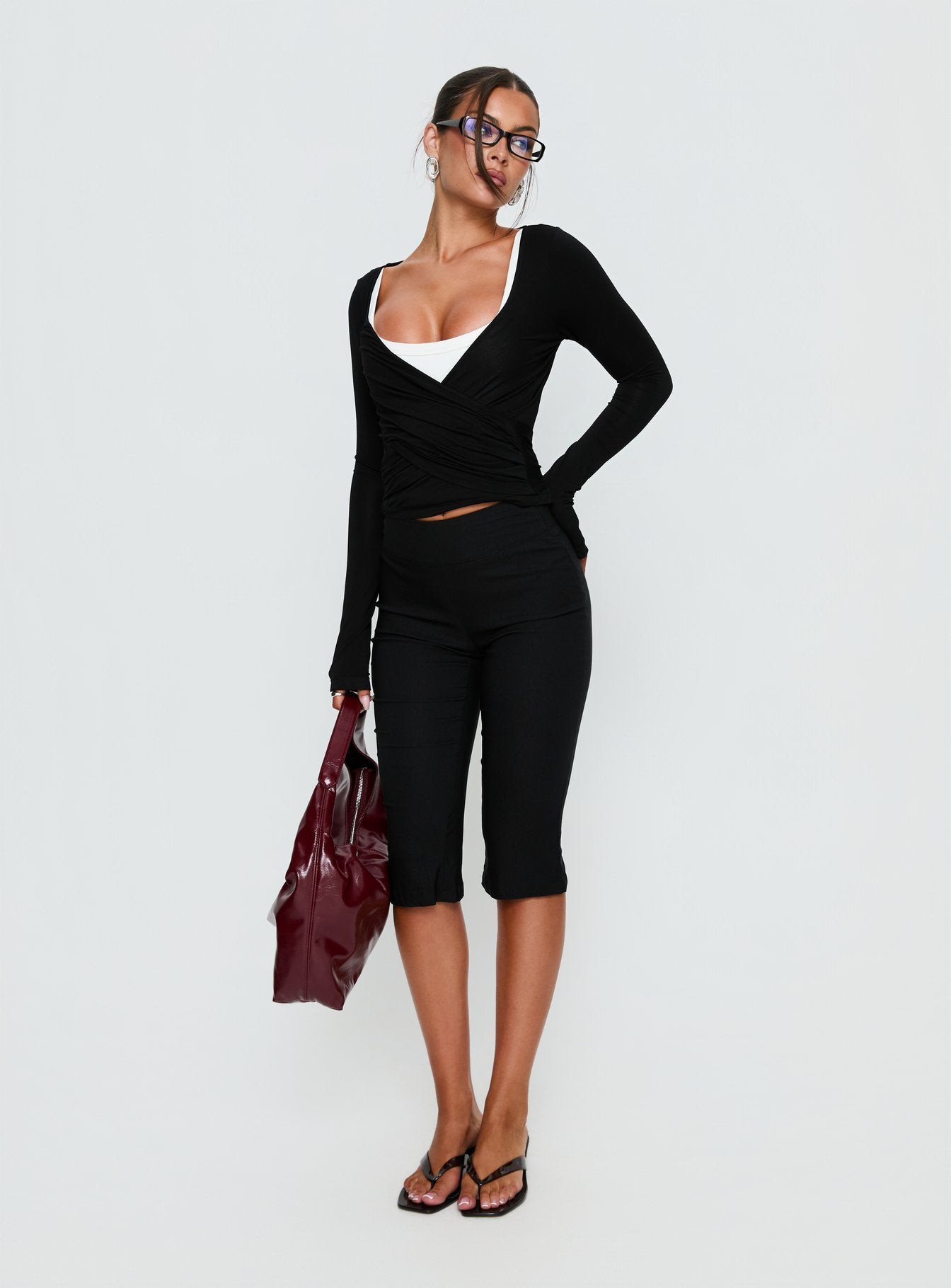 Sylka Long Sleeve Jersey Wrap Top Black - Image 3