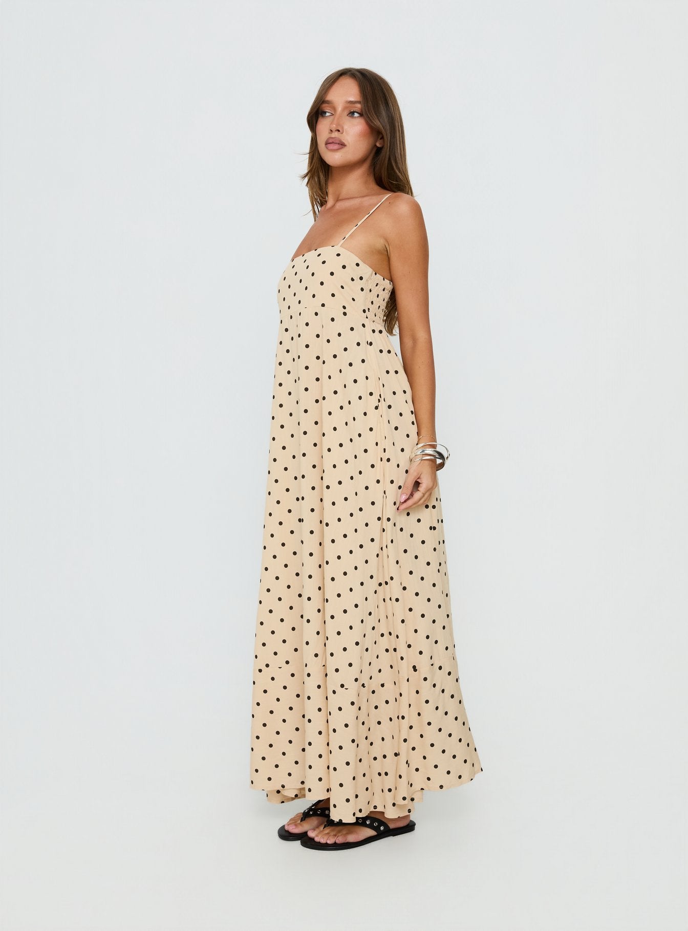 Triniti Square Neck Maxi Dress Cream Polka Dot - Image 3