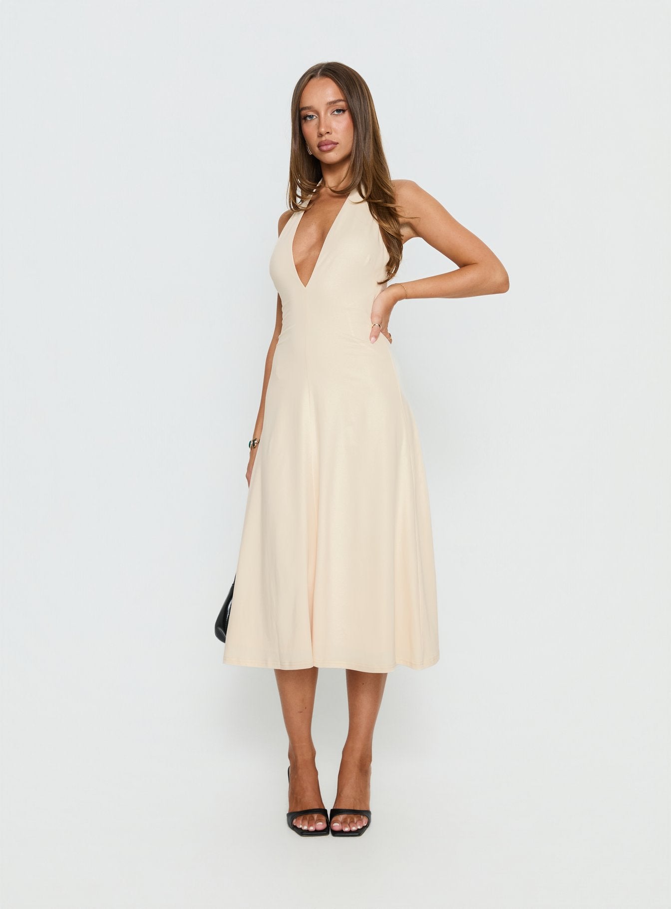 Morganne Halter Plunge Midi Dress Butter - Image 3