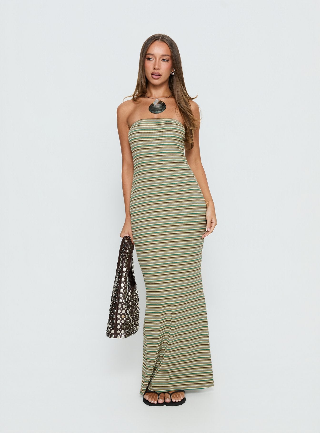 Solola Strapless Maxi Dress Green Stripe - Image 2