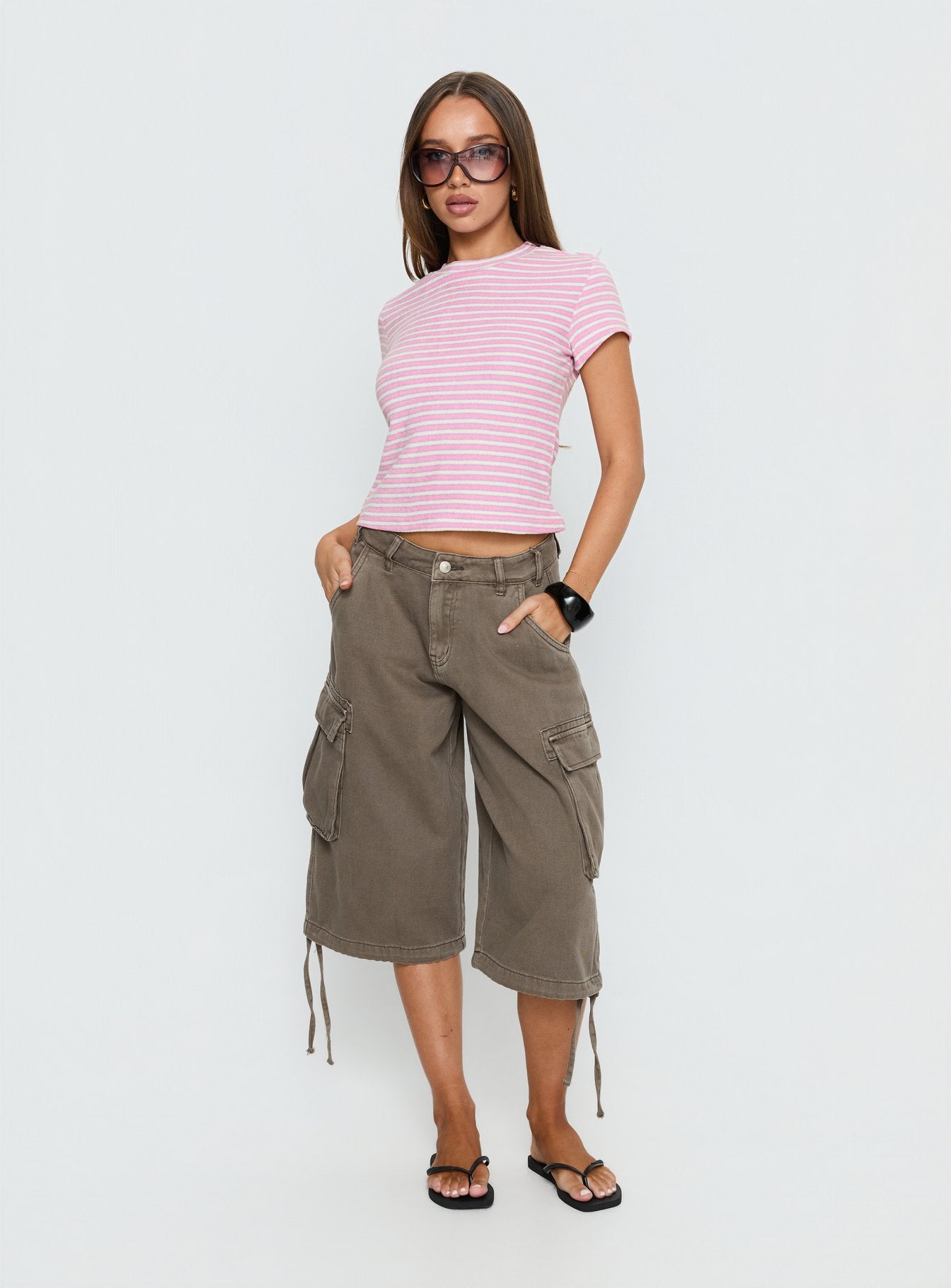 Settle Down Terry Baby Tee Pink Stripe - Image 2