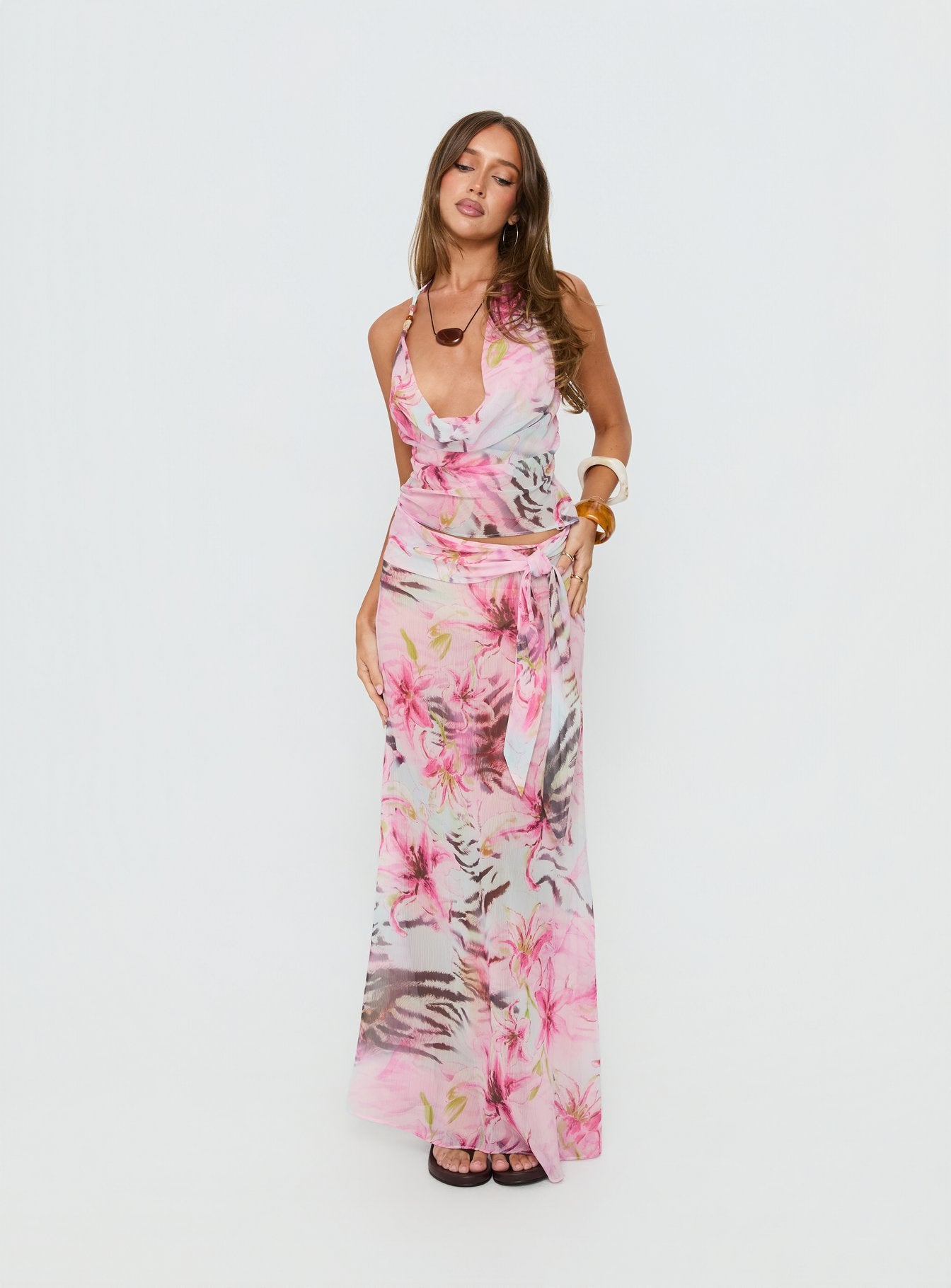 Karzi Chiffon Maxi Skirt Pink Floral - Image 3