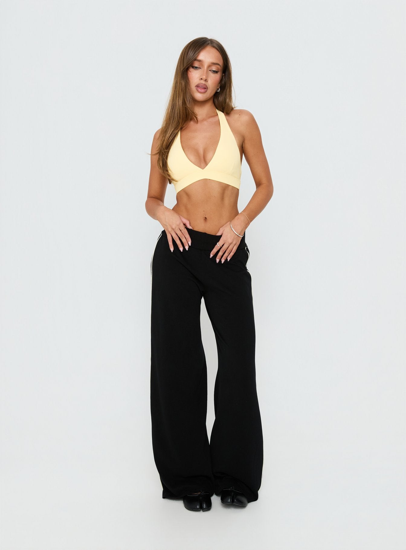 In Motion Active Plunge Halter Crop Top Yellow - Image 2