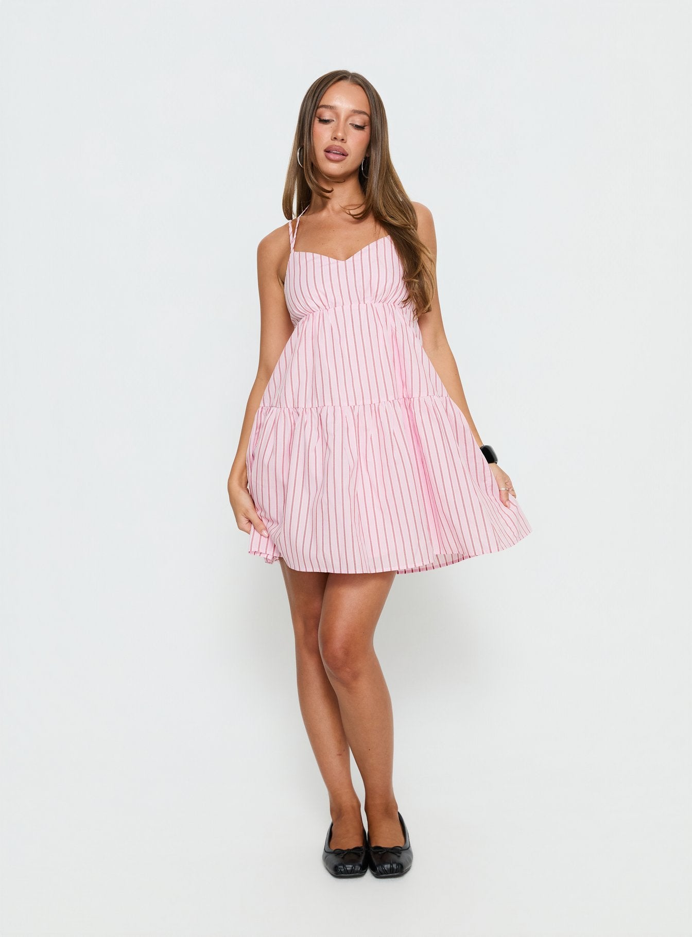 Elisabef Halter Mini Dress Pink Stripe - Image 2