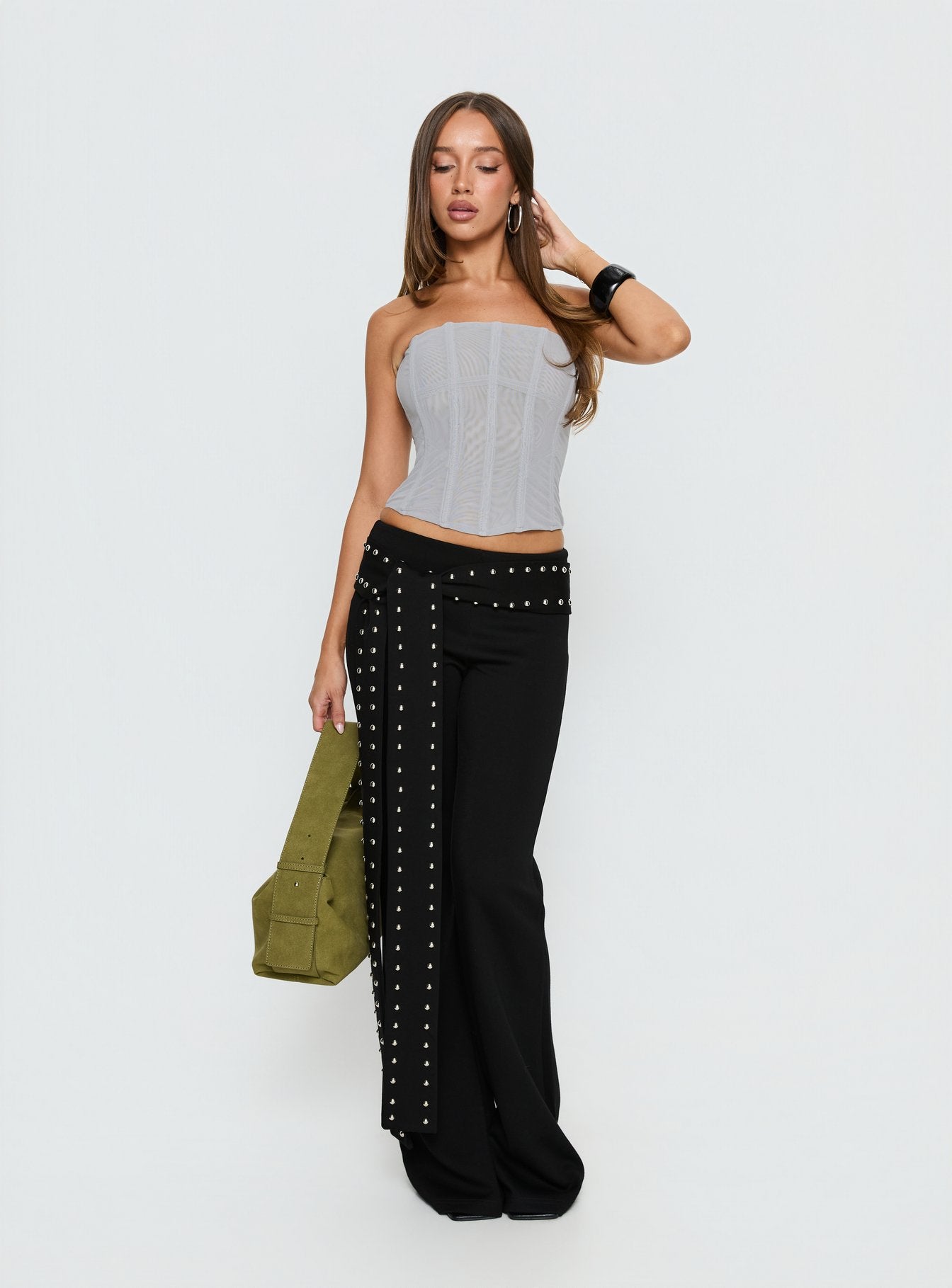Oscuro Longline Mesh Corset Top Slate - Image 3