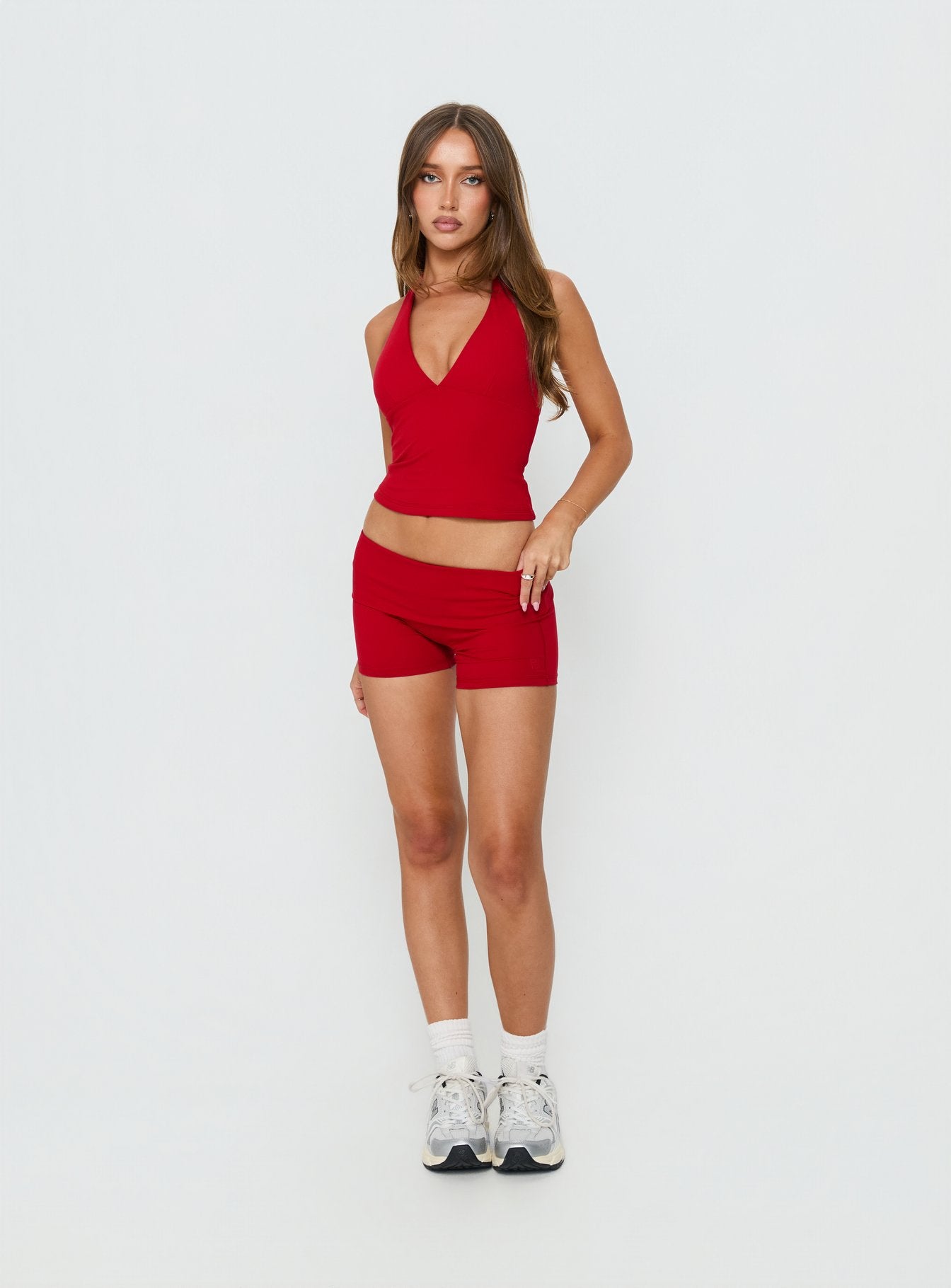 Peak Foldover Micro Shorts Red - Image 3