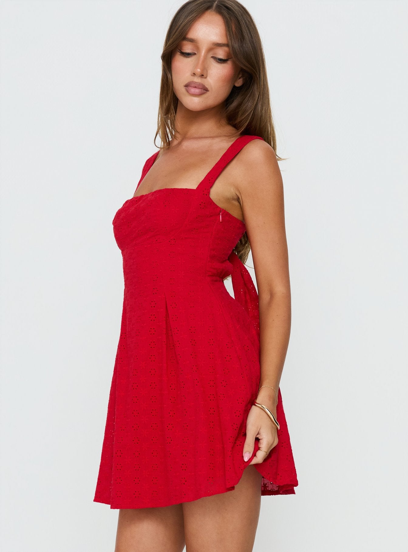 Xanthus Embroidered Mini Dress Red - Image 3