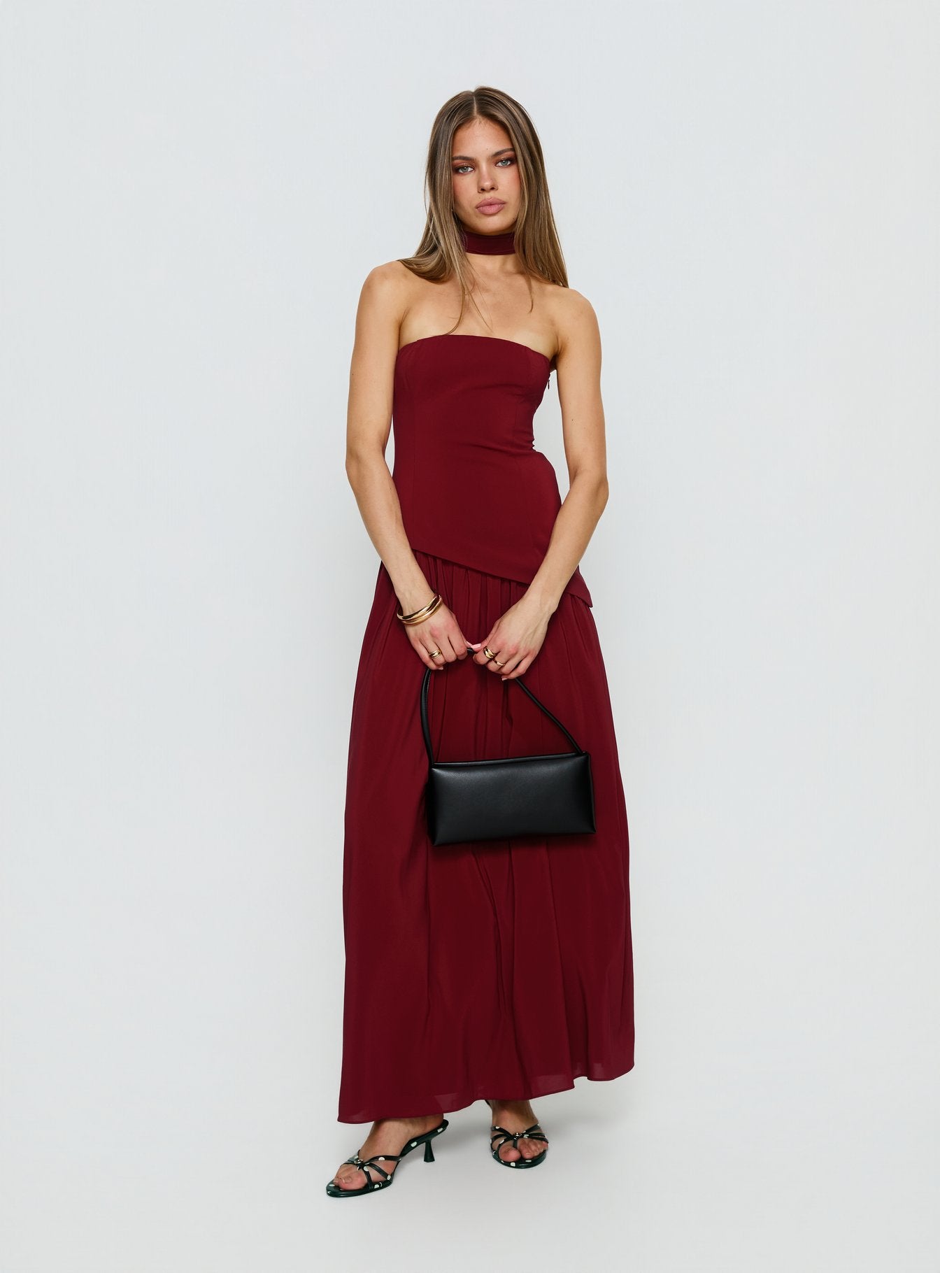 Odela Strapless Drop Waist Maxi Dress Cherry - Image 3