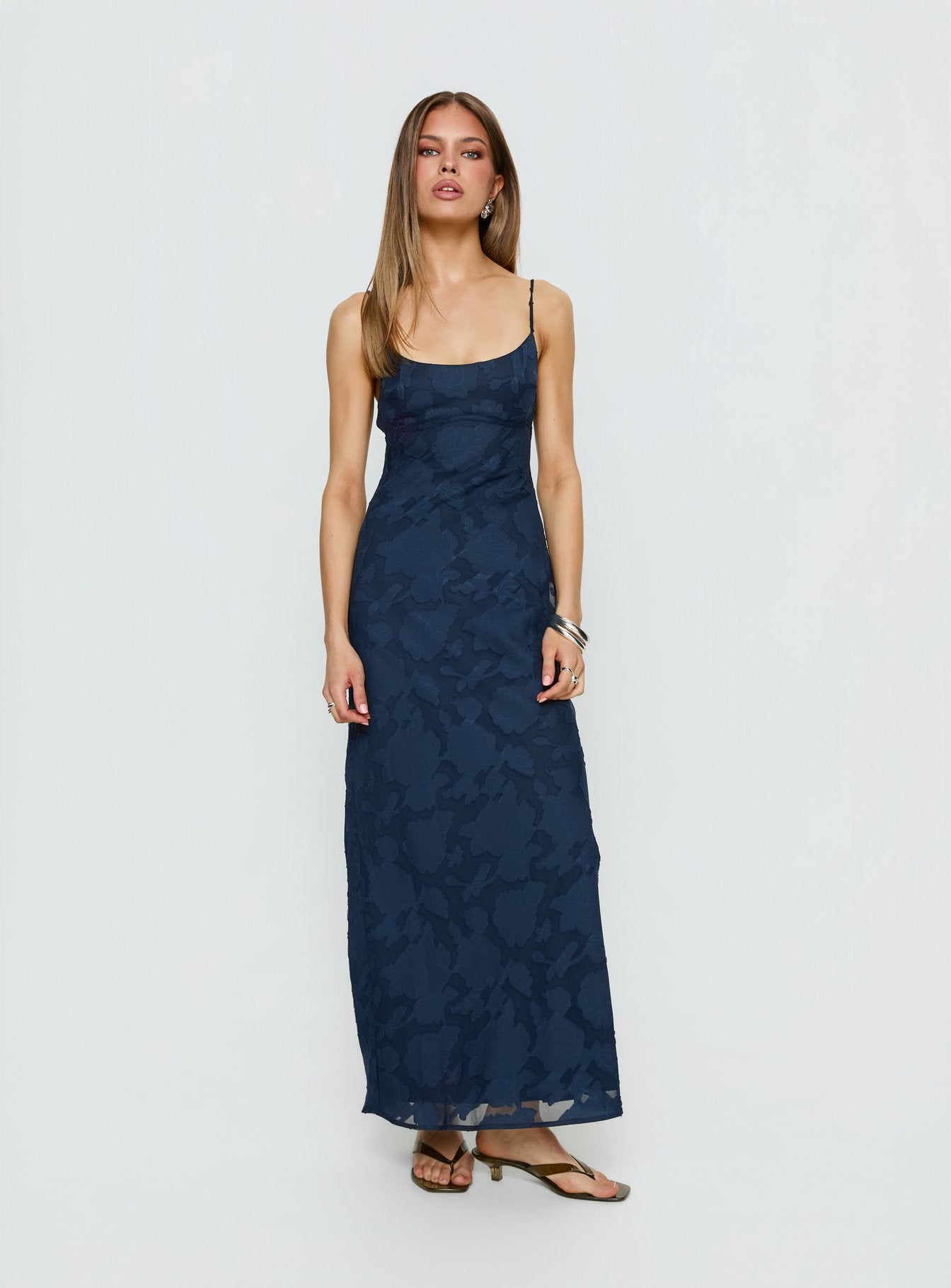 Ariadne Scoop Backless Maxi Dress Navy Burnout - Image 2