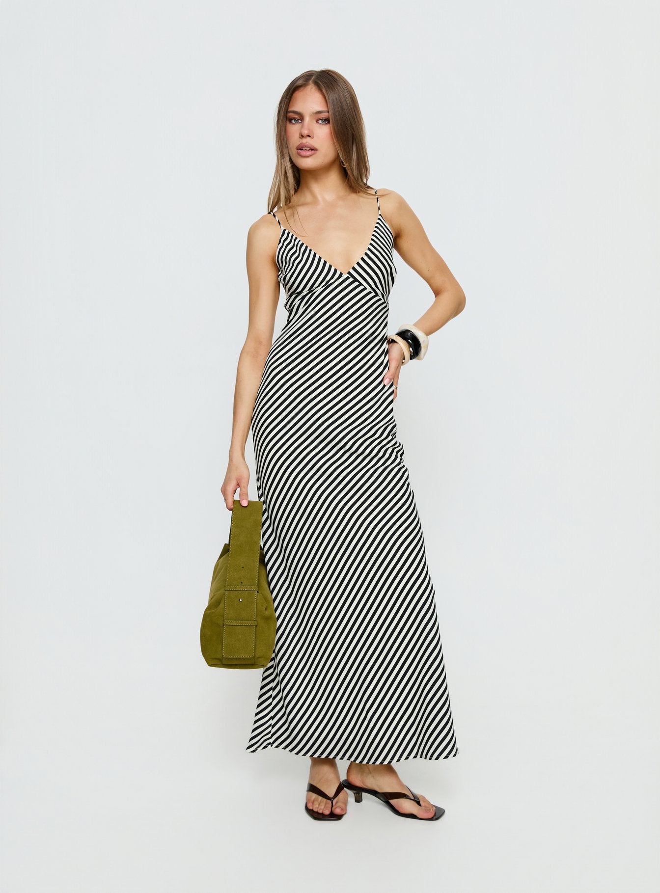 Lesondo V Neck Maxi Dress Black / White Stripe - Image 2