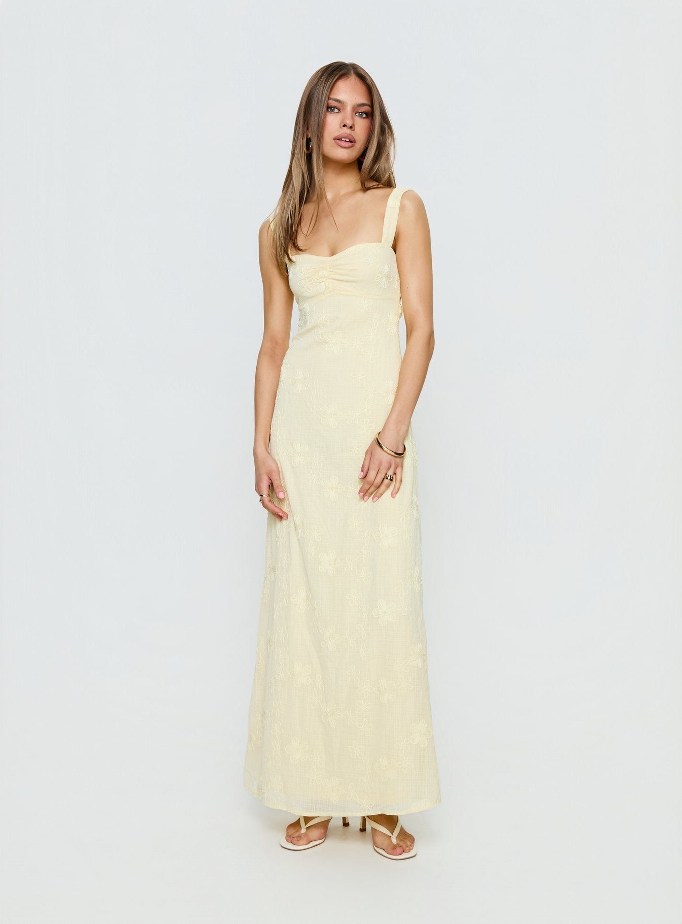 Maisone Broderie Maxi Dress Lemon - Image 2